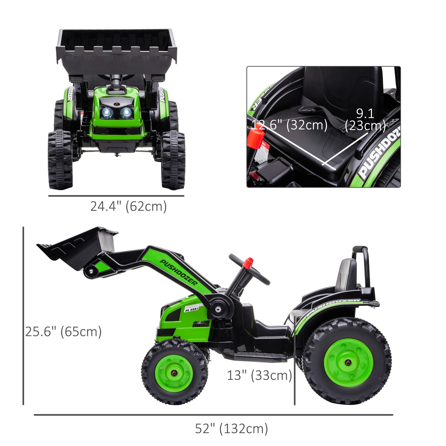 Kids Tractor 6V Battery Powered Digger Ride On Excavator Music Headlight Moving Forward Backward Green Kids Crystal