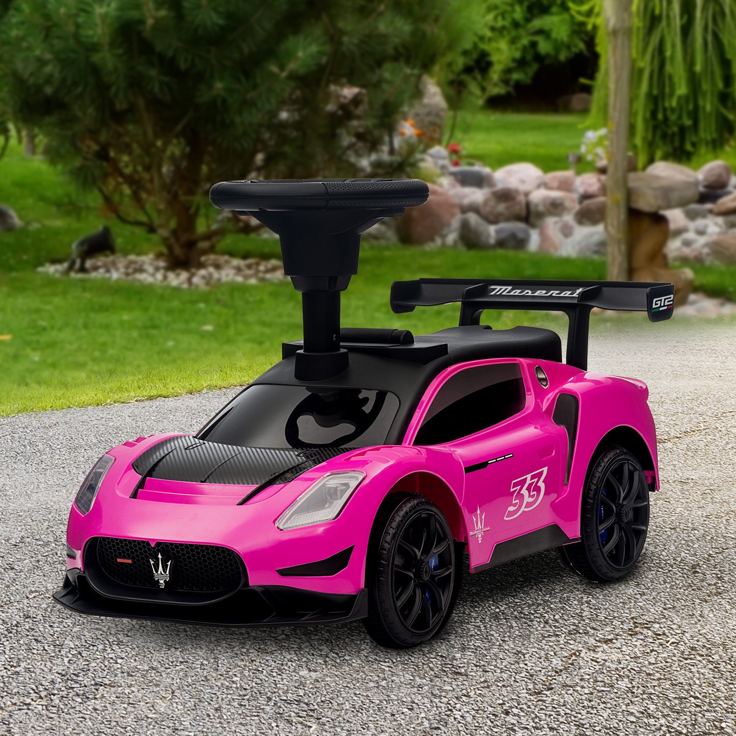 Licensed Maserati GT2 Baby Sliding Car with Storage, Music, Horn, Foot to Floor Toddler Car for 18-60 Months, Pink Kids Crystal