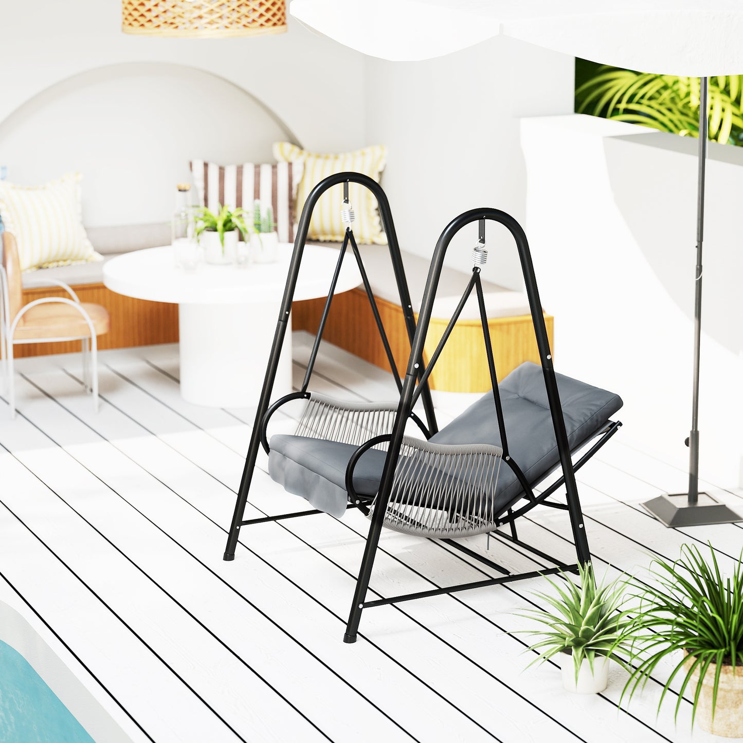 Rattan Hammock Chair with Stand Included, Hanging Swing Chair with Stand and Seat Cushion, Light Grey Kids Crystal