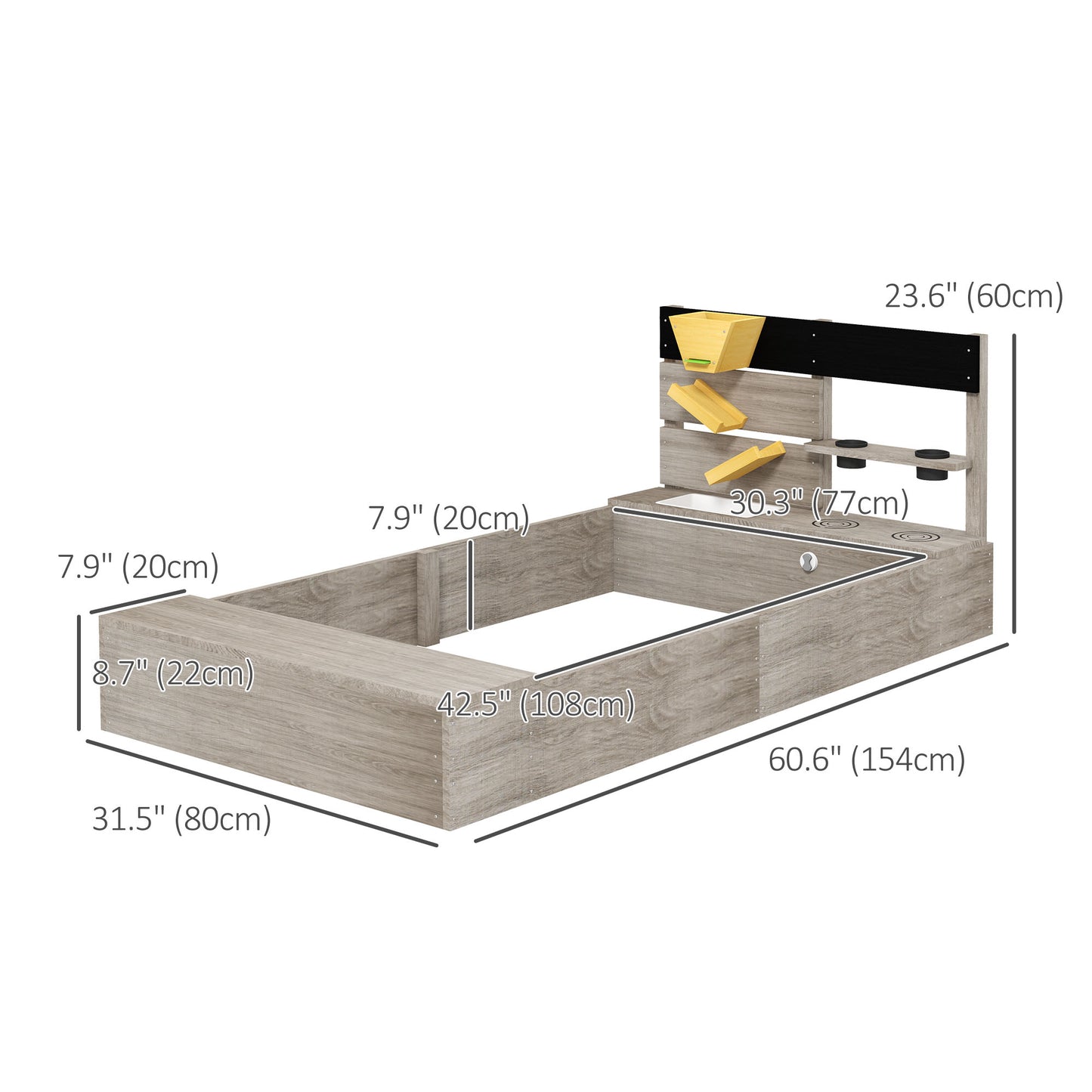 Kids Wooden Sandbox with Protective Liner Kitchen Theme for Outdoor Garden Backyard Play Kids Crystal