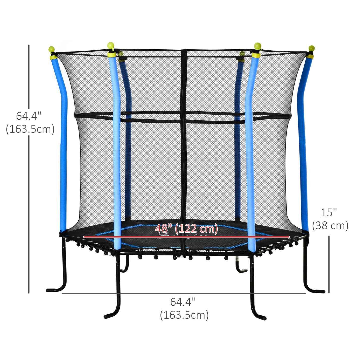 63" Kids Trampoline Mini Indoor/Outdoor Bouncer Jumper Enclosure Net Elastic Thick Padded Pole 3-10 Years Blue Kids Crystal