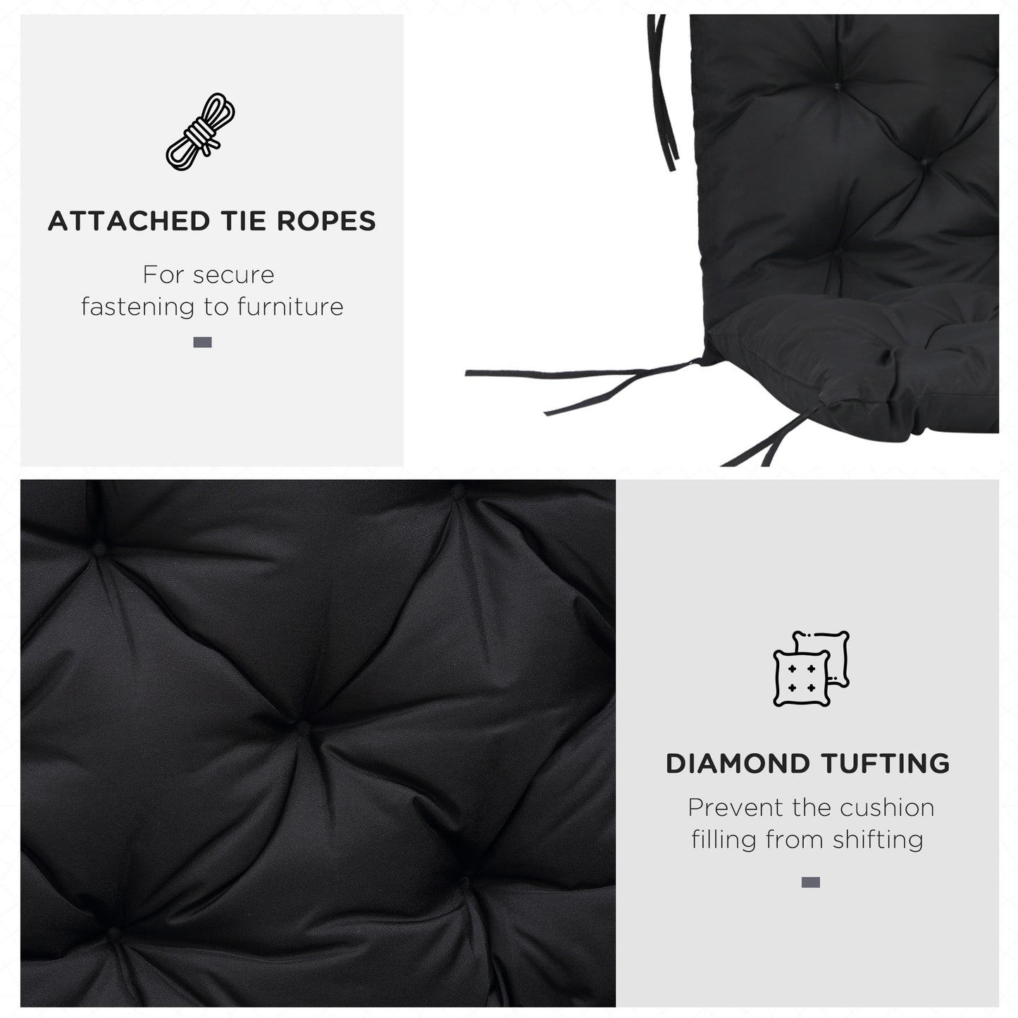 3 Seater Outdoor Seat Pads Bench Swing Chair Replacement Cushions Backrest for Patio Garden, Black Kids Crystal