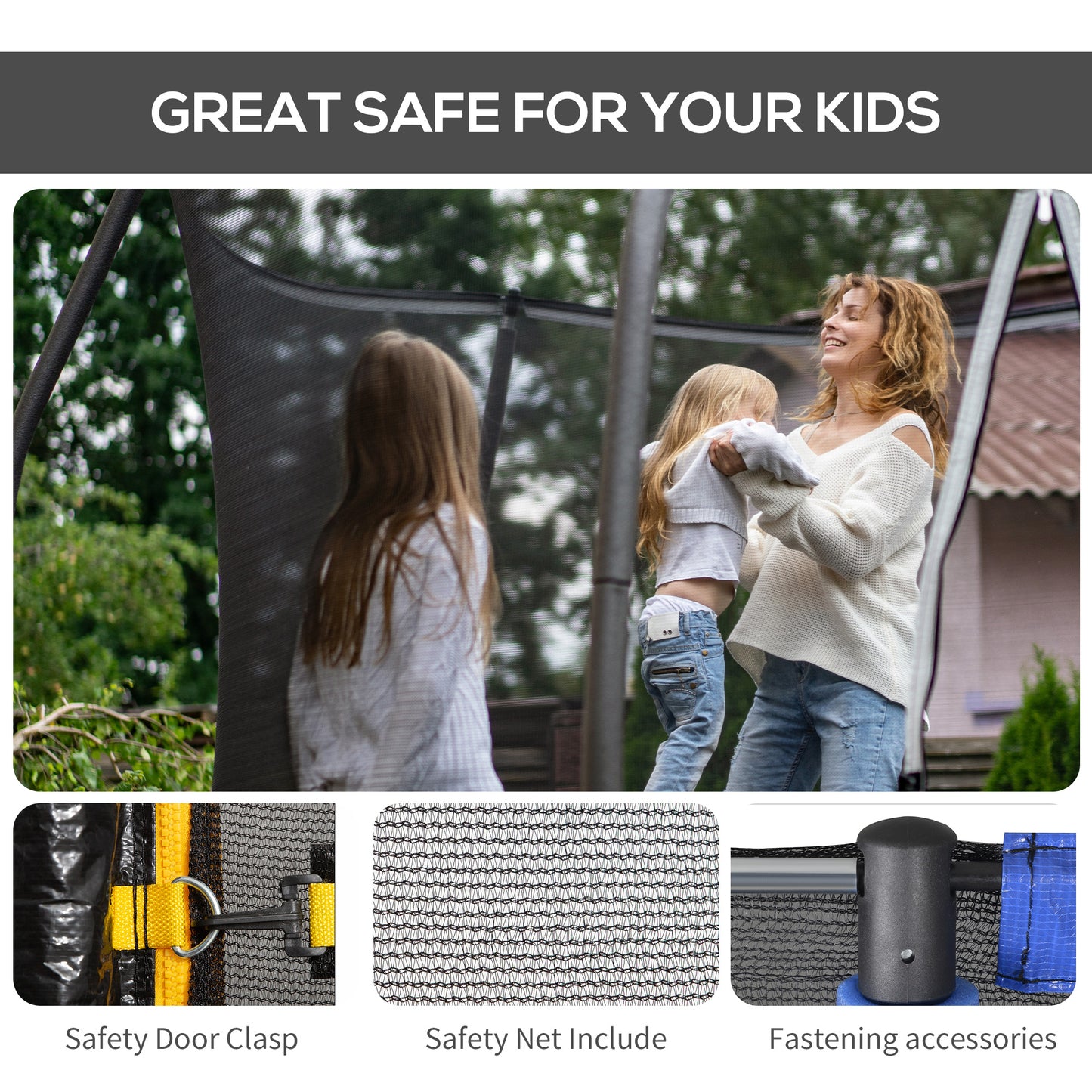 8FT Trampoline with Enclosure Net Safety Outdoor Bounce Jump 6 Poles Black Kids Crystal