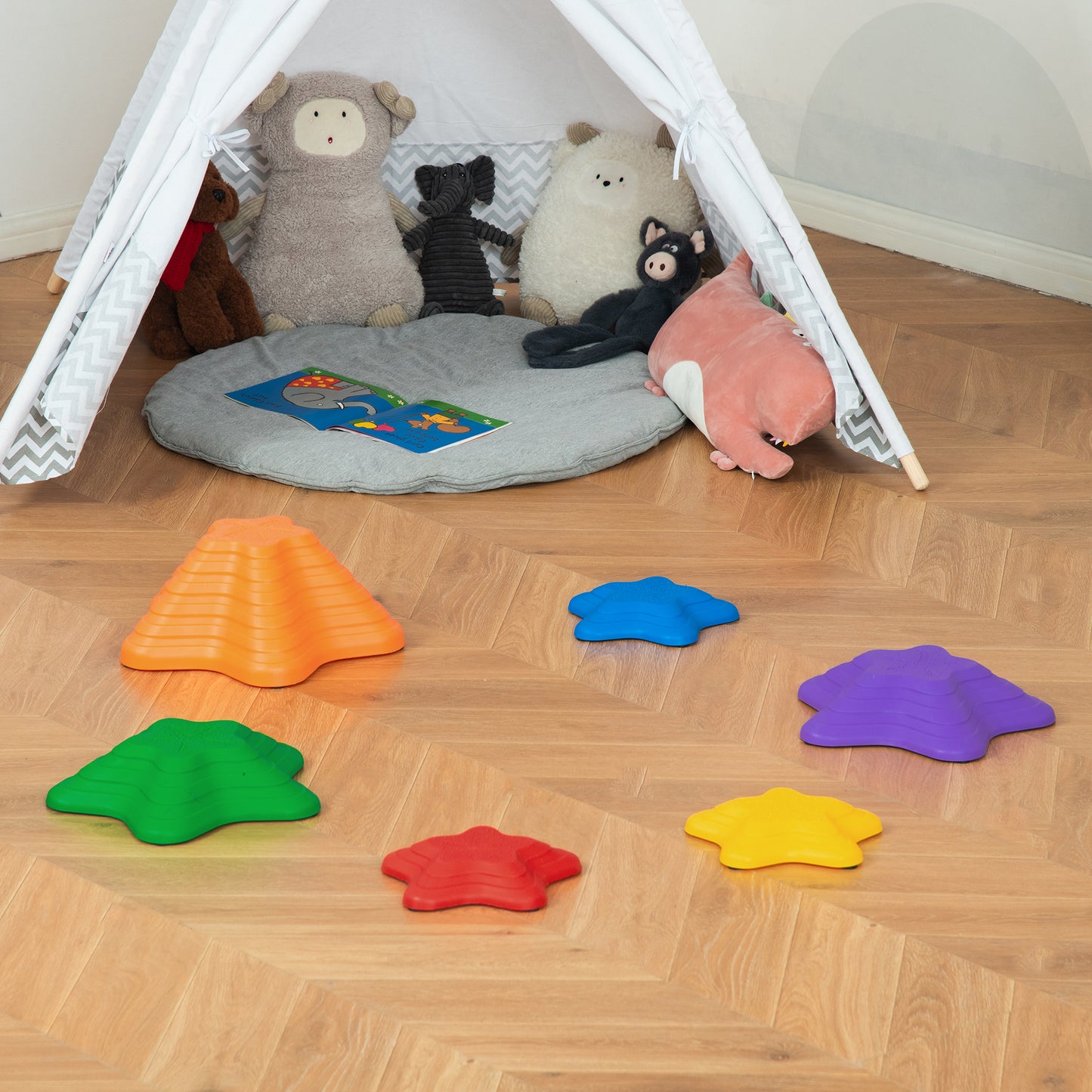 6PCs Kids Balance Stepping Stones Non-slip Bottom Starfish Design Obstacle Course Play Kids Crystal