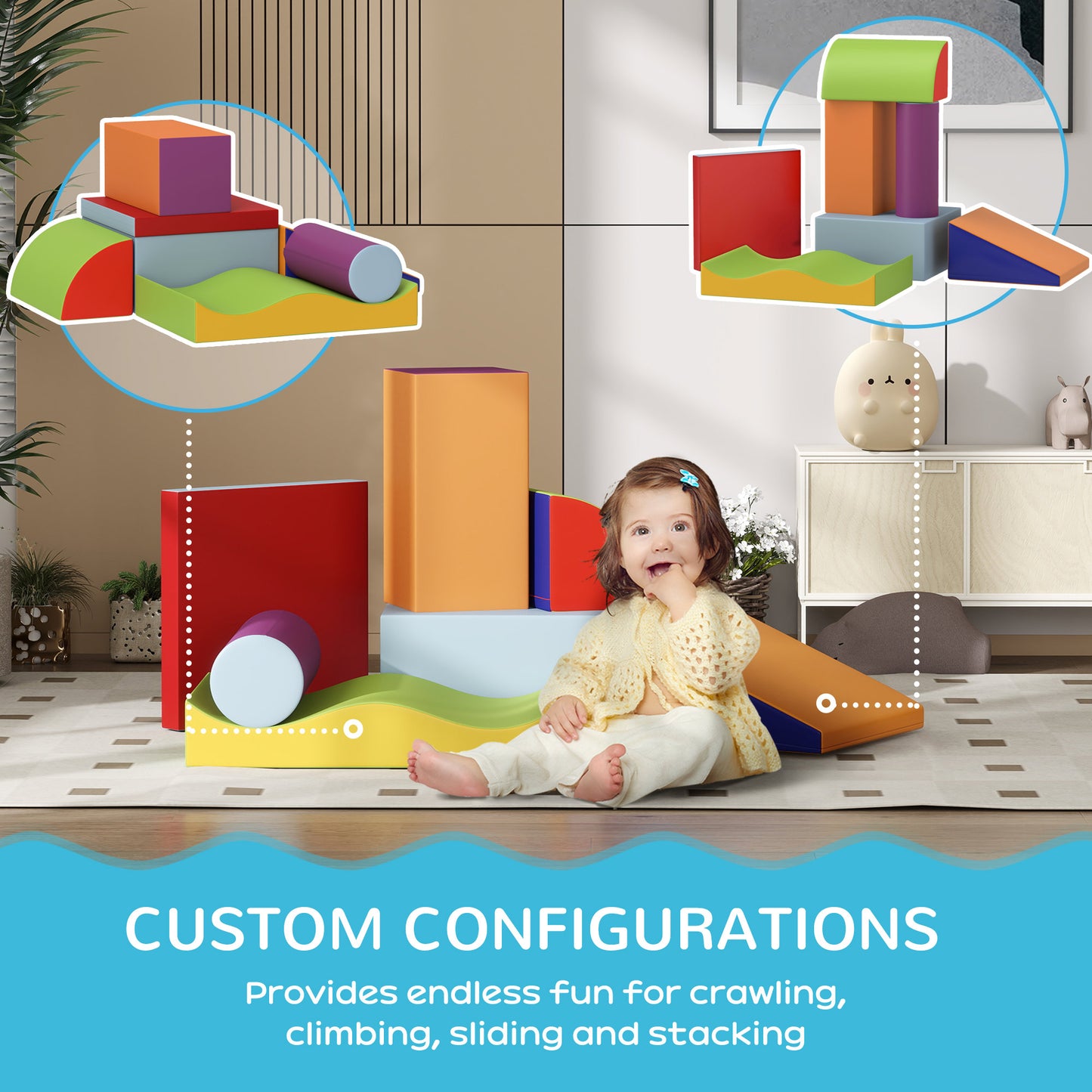 7 Pieces Soft Play Foam Climbing Blocks, Indoor Modular Kids Play Toys for Climbing, Crawling, Sliding, Dark Colour Kids Crystal