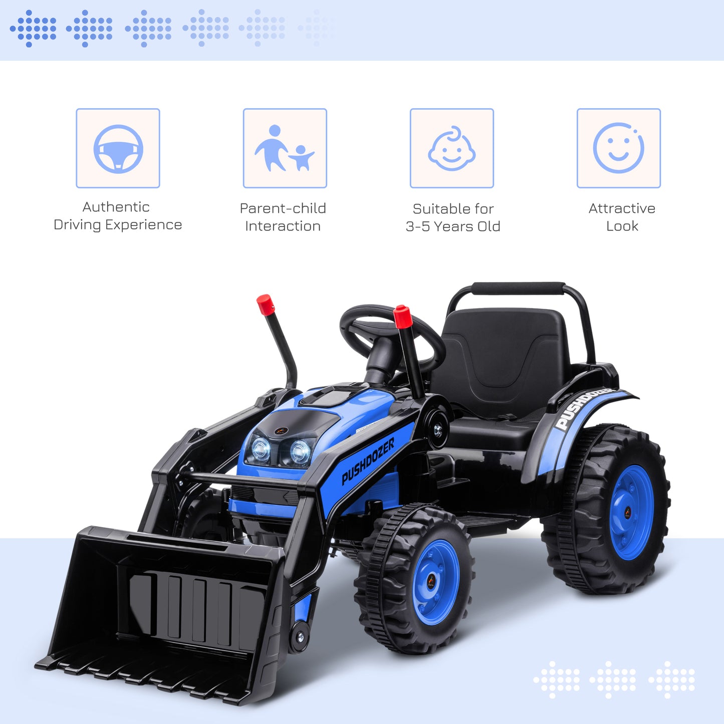 6V Kids Digger Ride On Excavator Battery Powered Tractor with Music Headlight Dual-Motor Yellow Kids Crystal