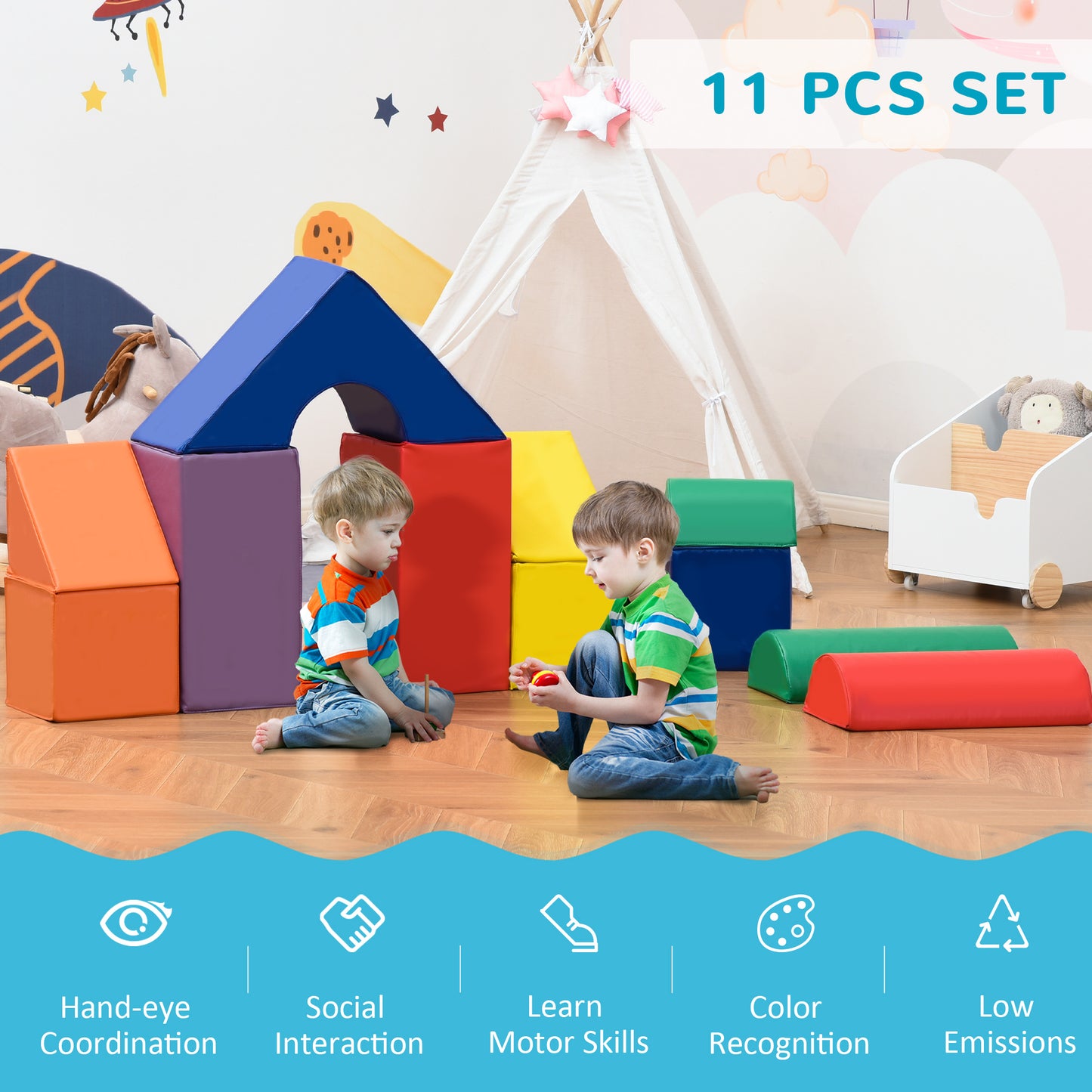 11-Piece Soft Play Blocks Kids Climb Crawl Gym Foam Building Stacking Non-Toxic Learning Toy