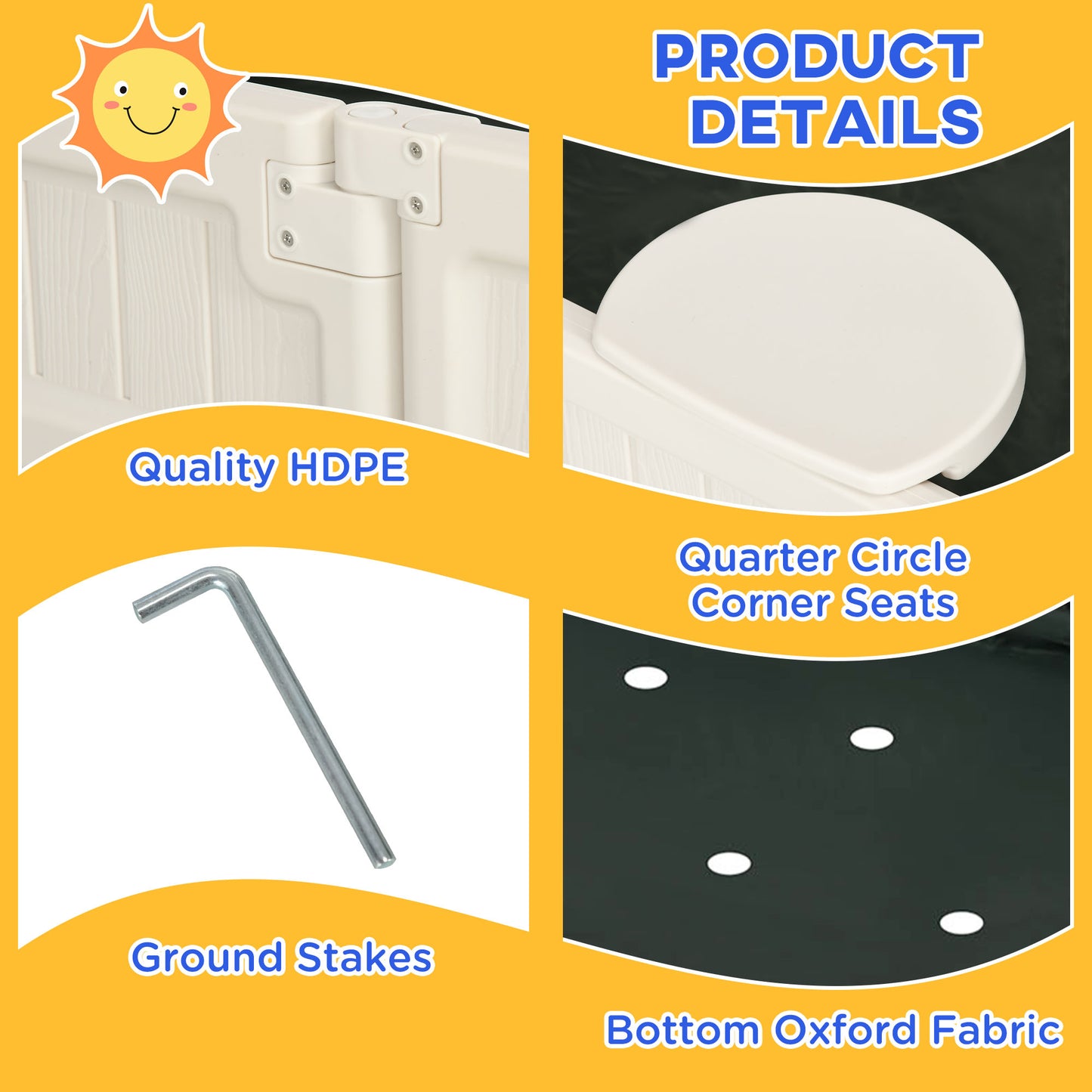 Sandbox with Canopy for Kids Outdoor Play Area with Bottom Liner Protective Shade Cream White Kids Crystal