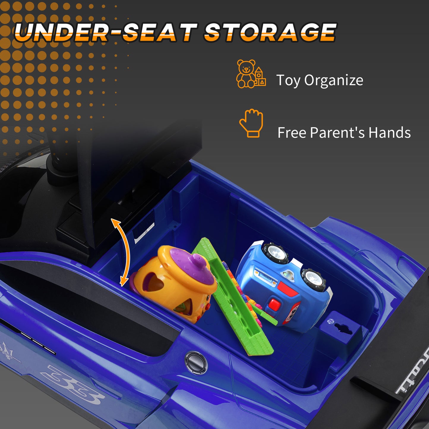 Licensed Maserati GT2 Baby Sliding Car with Storage, Music, Horn, Foot to Floor Toddler Car for 18-60 Months, Blue Kids Crystal