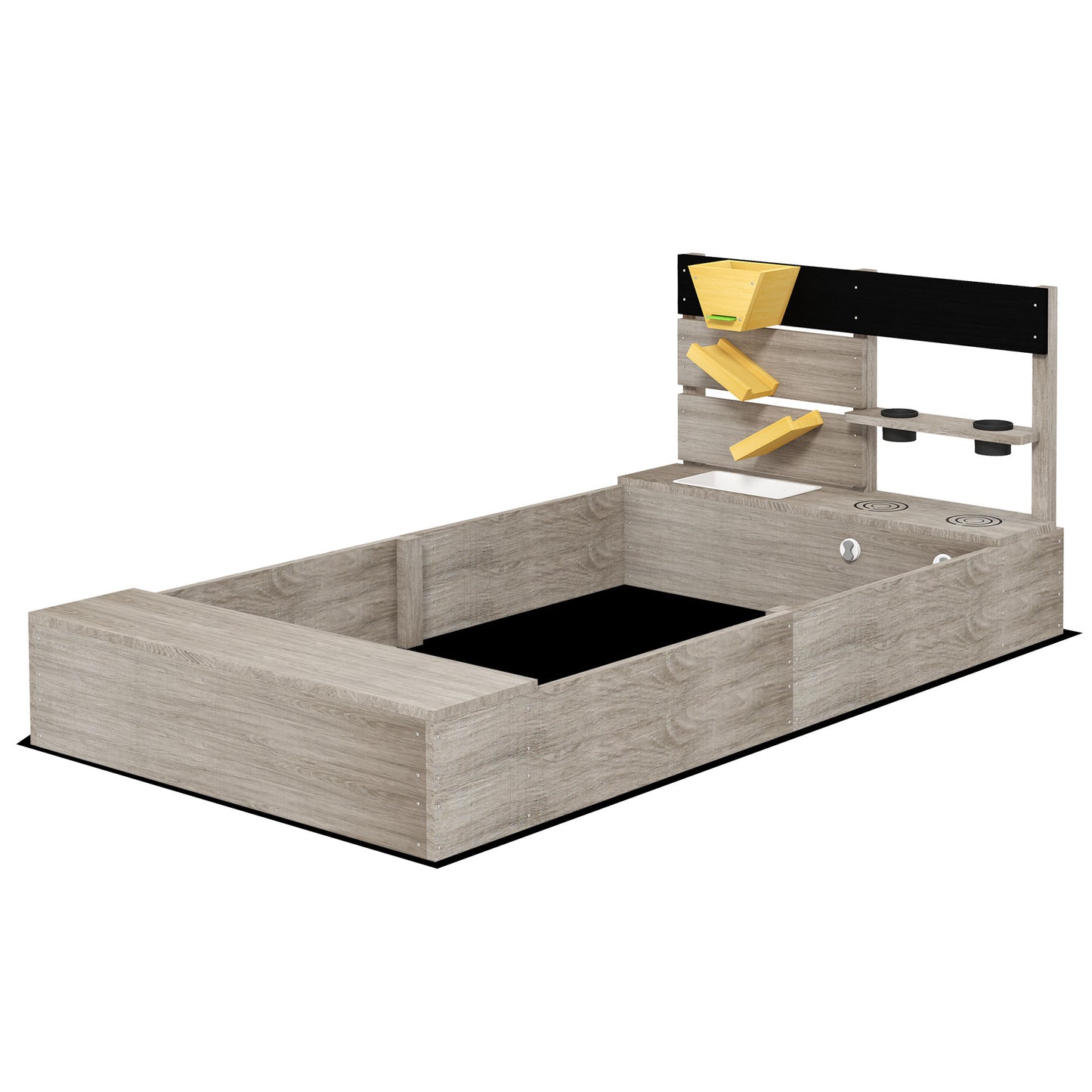 Kids Wooden Sandbox with Protective Liner Kitchen Theme for Outdoor Garden Backyard Play Kids Crystal