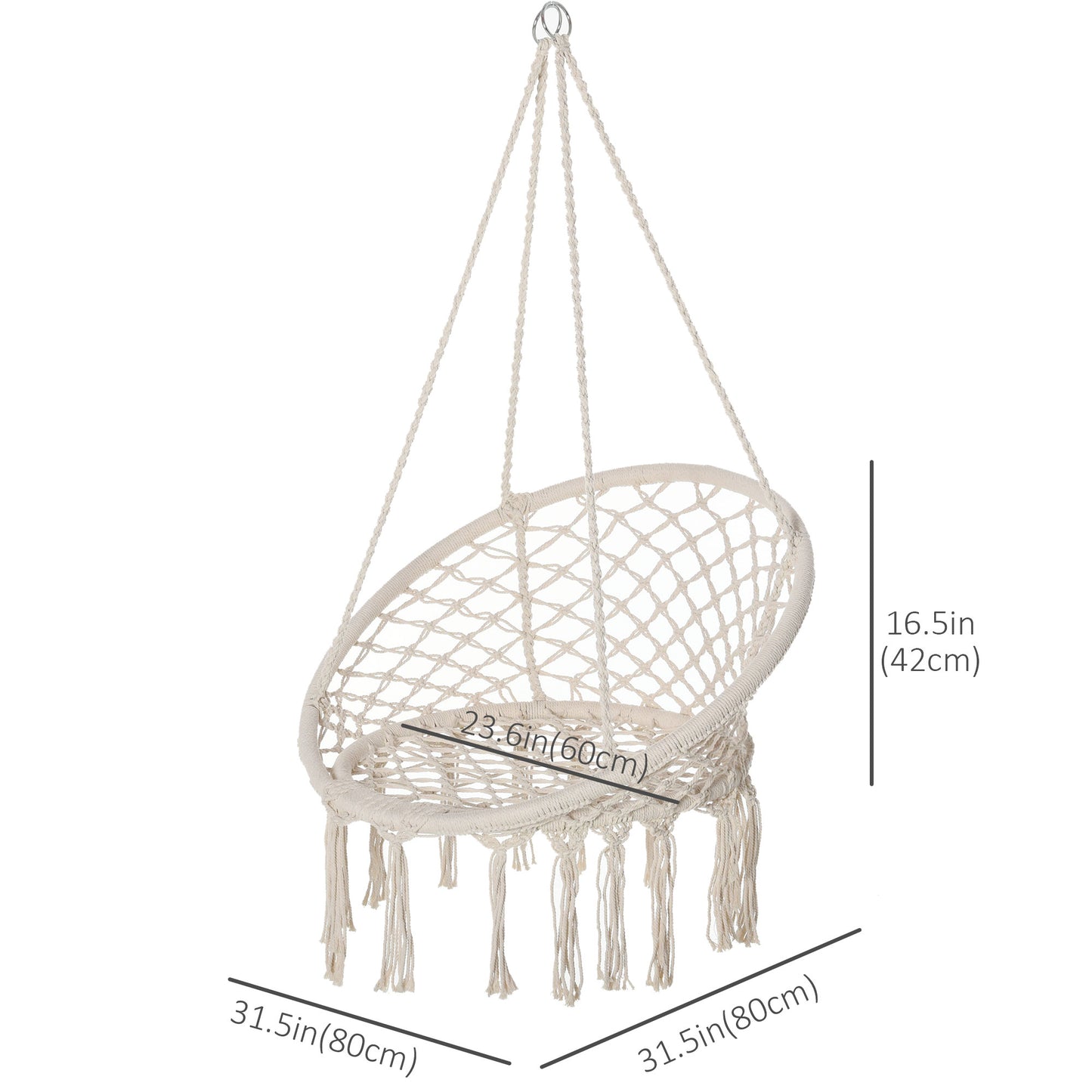 Hammock Chair Hanging Rope Swing Indoor Outdoor Backrest Cotton Polyester Fringe Tassels Cream White Kids Crystal