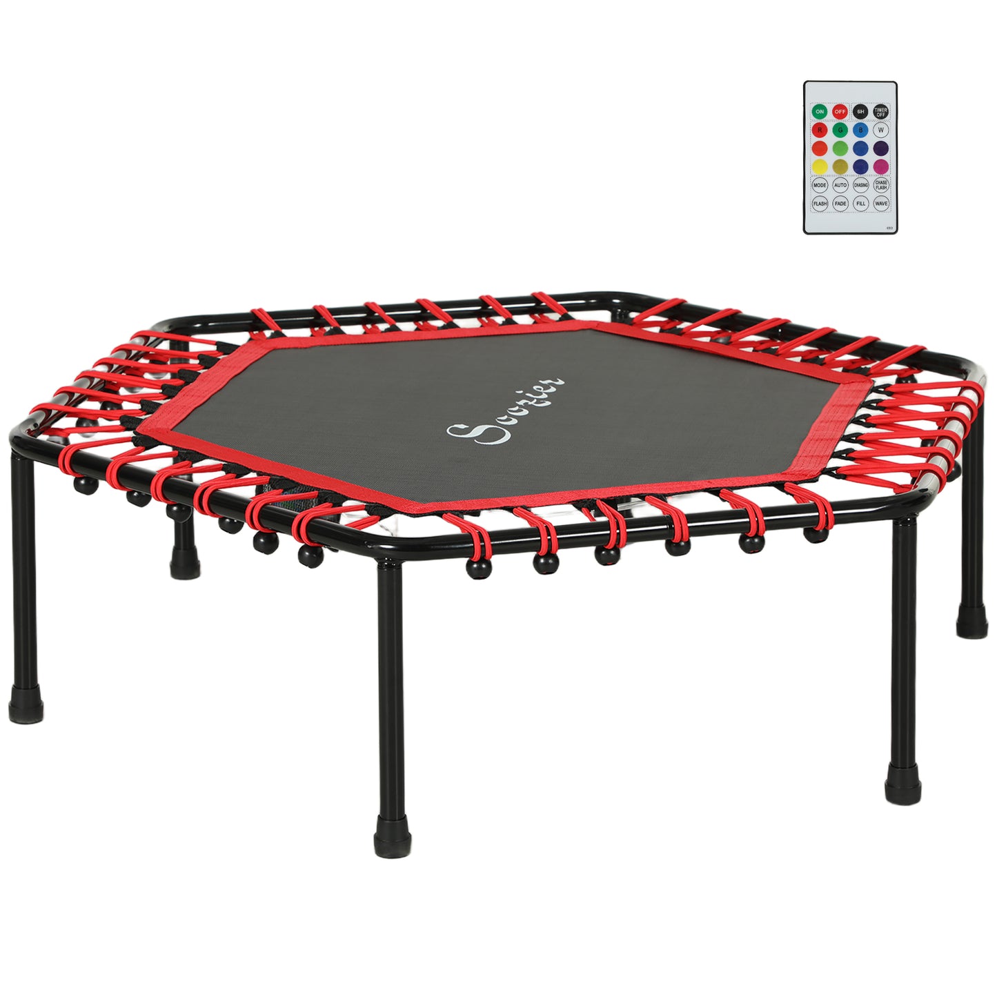 45" Rebounder Trampoline for Adult, Quiet Bungee Rebounder with LED Lights Remote Control, Red Kids Crystal