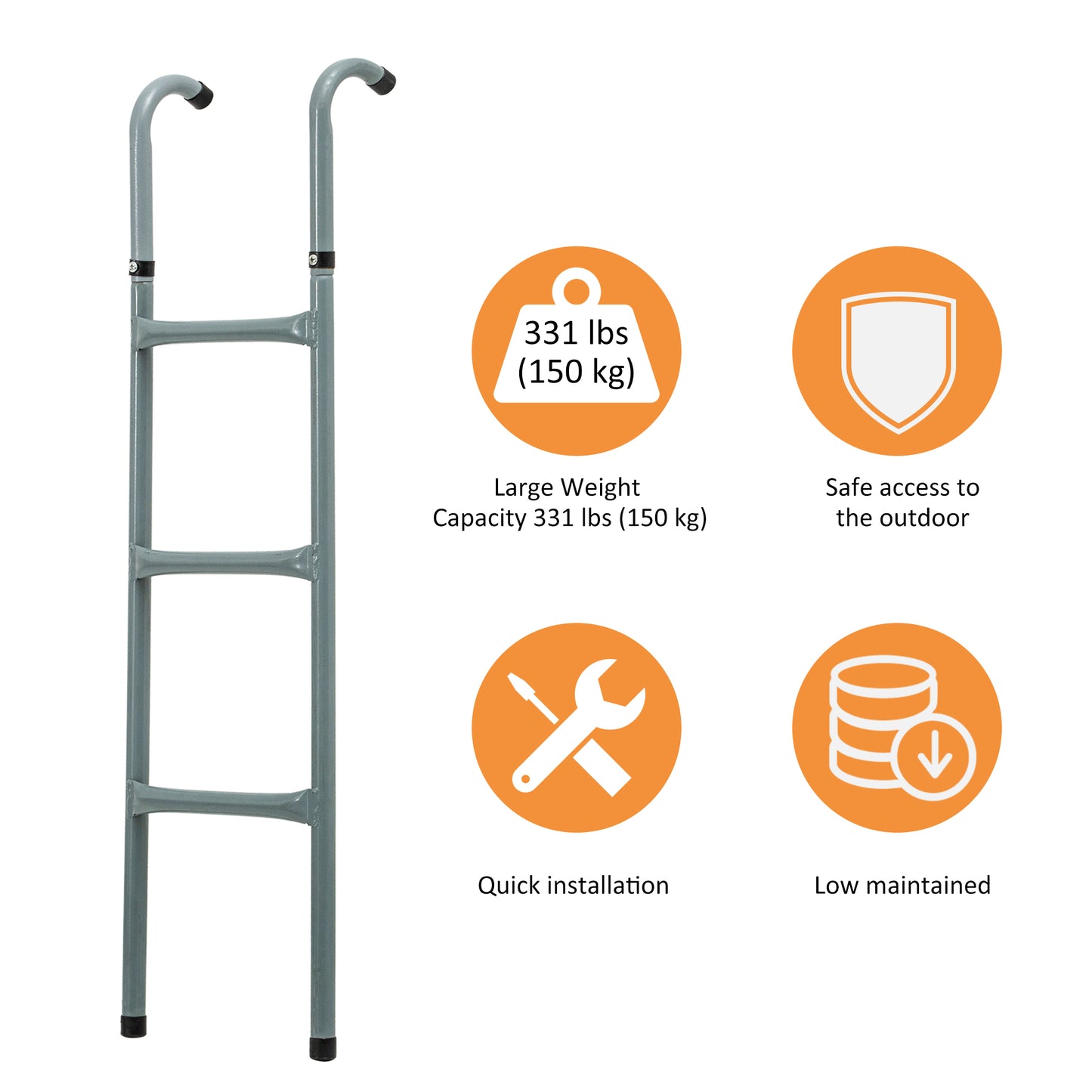 Steel Trampoline Ladder, Fit 12ft & 14ft Trampoline, 3-Step Trampoline Ladder, Trampoline Accessories, 330 lbs Capacity Kids Crystal