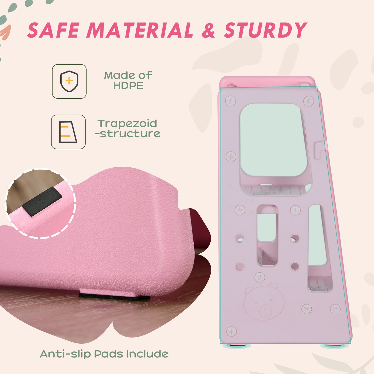 Toddler Kitchen Helper 2 Step Stool with Adjustable Height Platform and Safety Rail, Pink