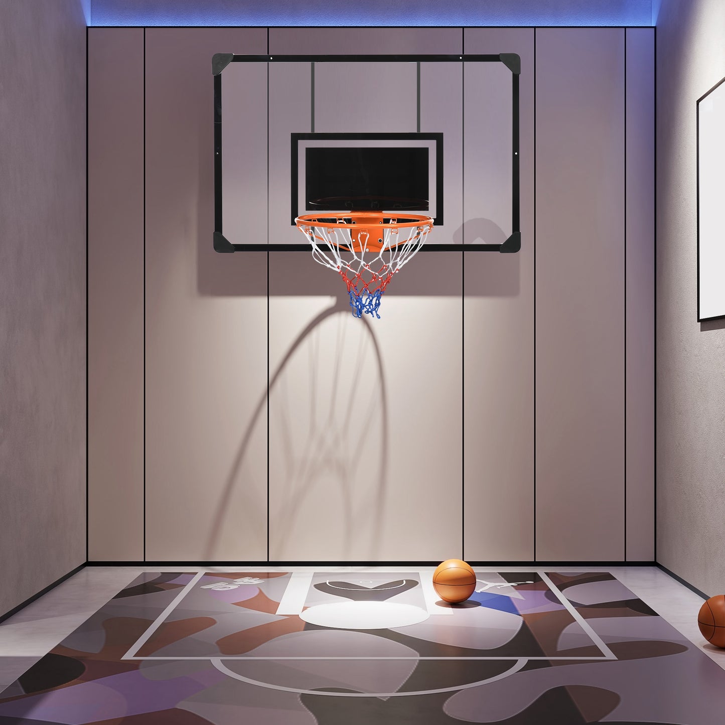 Wall Mounted Mini Basketball Hoop with 45" x 29" Backboard, Rim and All-Weather Net for Indoor and Outdoor Use Kids Crystal