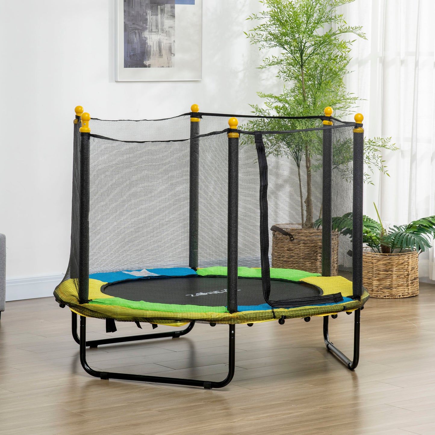 4.6FT Trampoline for Kids with Enclosure Net for Ages 3-10, Indoor Outdoor Use, Black Kids Crystal
