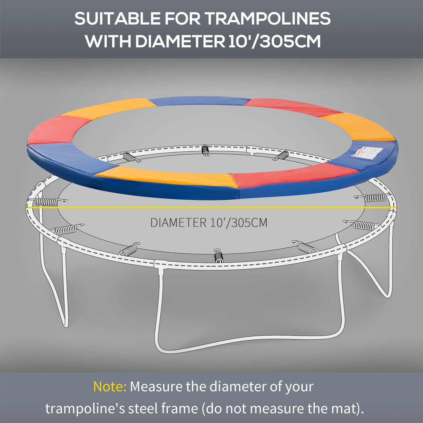 ?10ft Trampoline Safety Pad Replacement Waterproof Spring Cover Multicoloured Kids Crystal