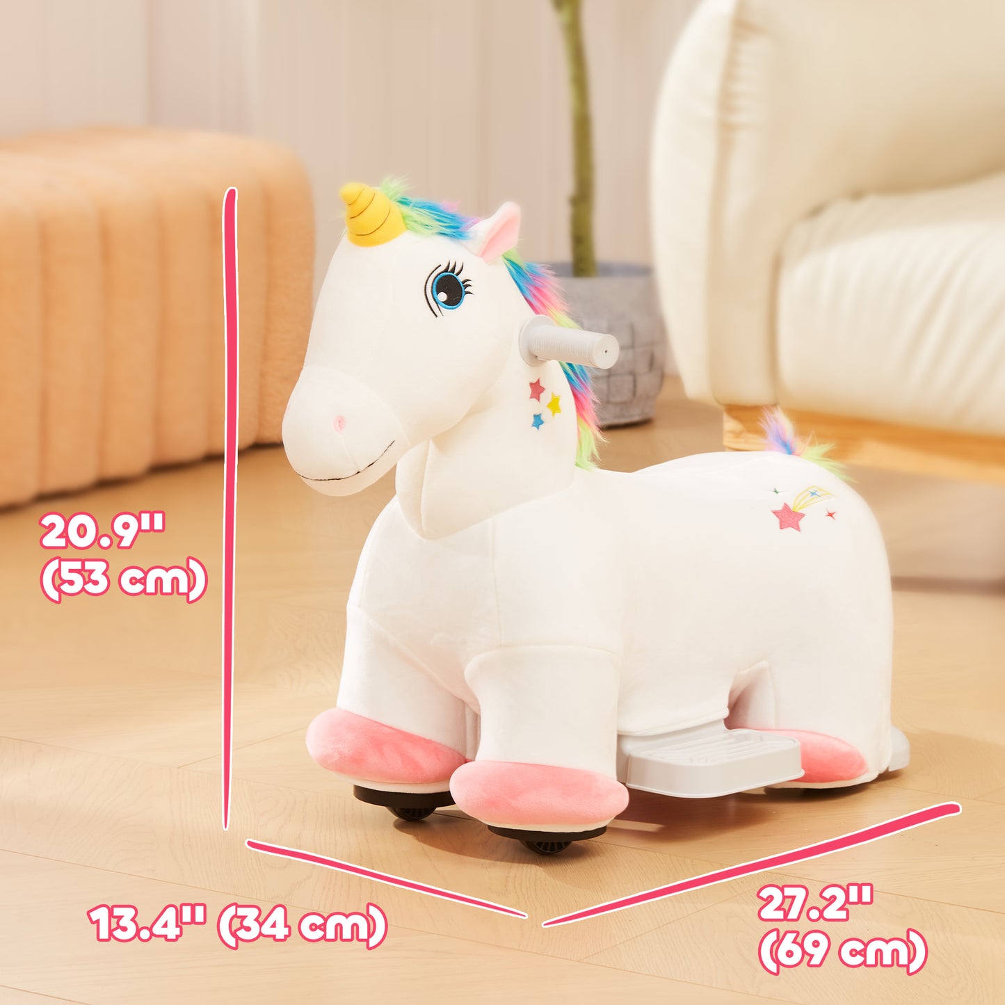 6V Ride on Unicorn, Battery Powered Kids Riding Pony with Music Forward, Aged 18-36 Months, White Kids Crystal