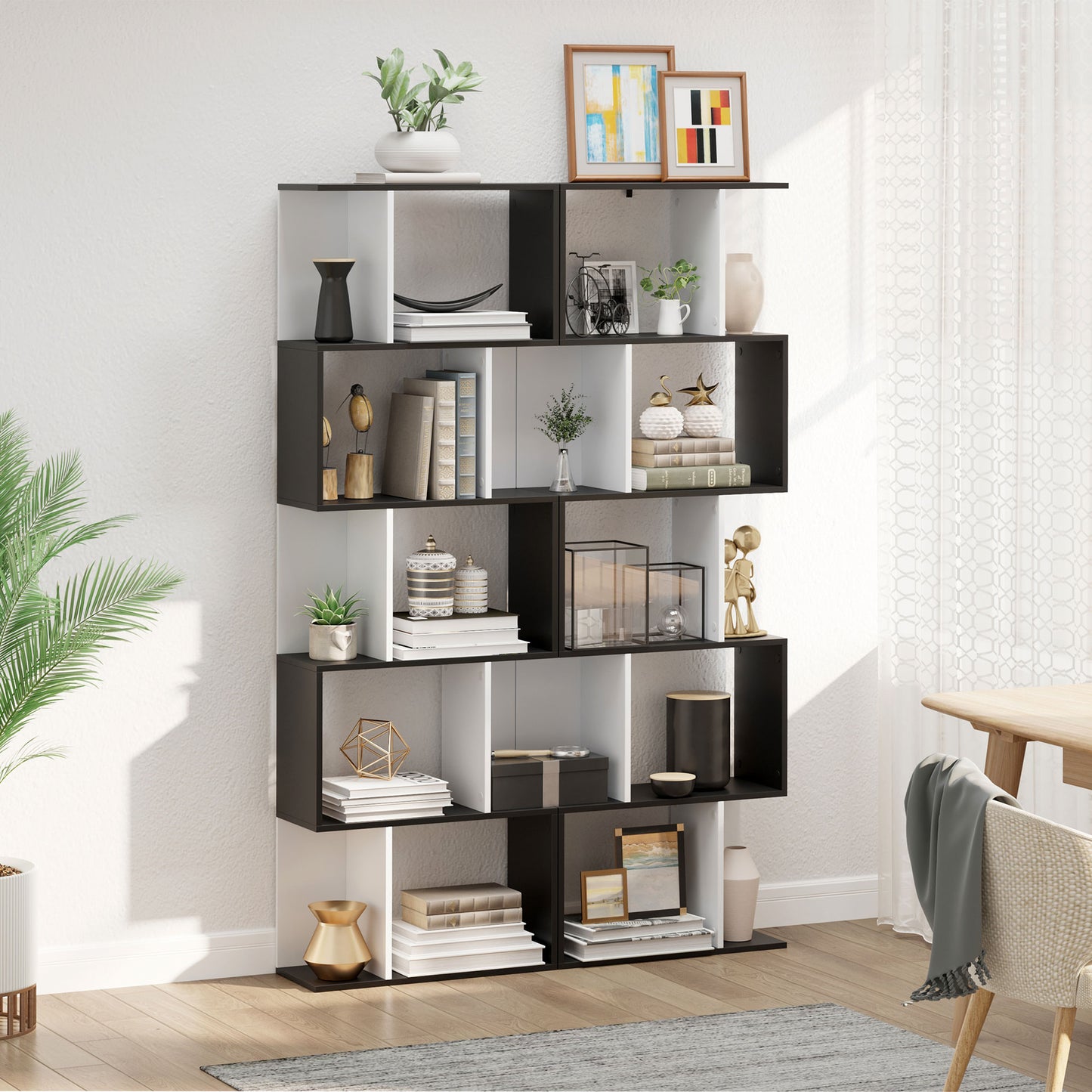 5-Tier Modern Bookcase Display Shelf Storage Room Divider for Living Room Home Office Black Kids Crystal