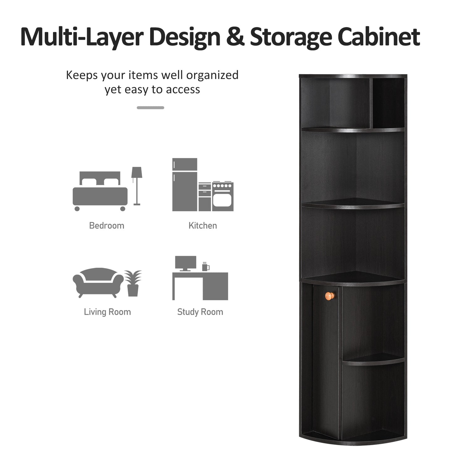 Spacious Storage Solution: 5-Tier Open Shelves Bookcase Cabinet, Floor Standing Home Office Organizer in Black Kids Crystal