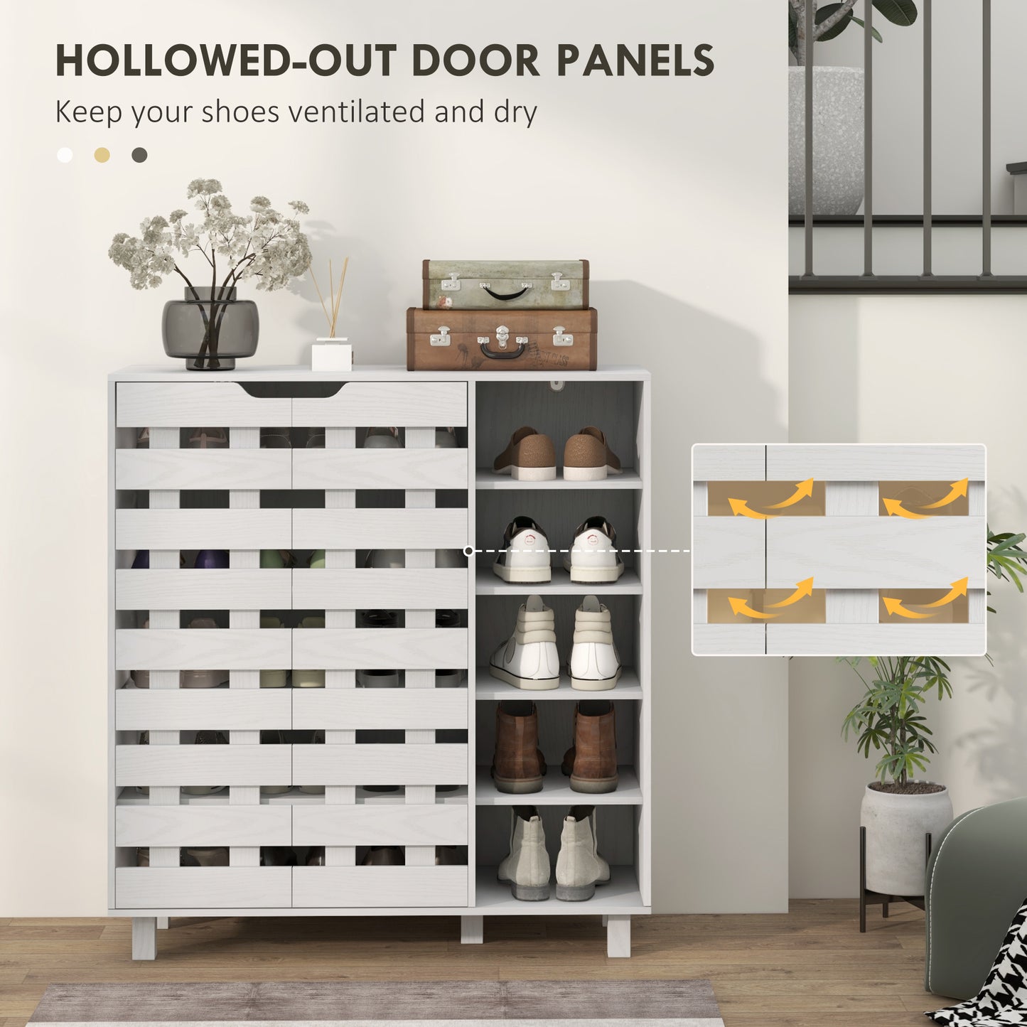 21 Pair Shoe Storage Cabinet Organizer with 5-Tier Double Door Cupboard 5-Tier Open Shelves White Kids Crystal
