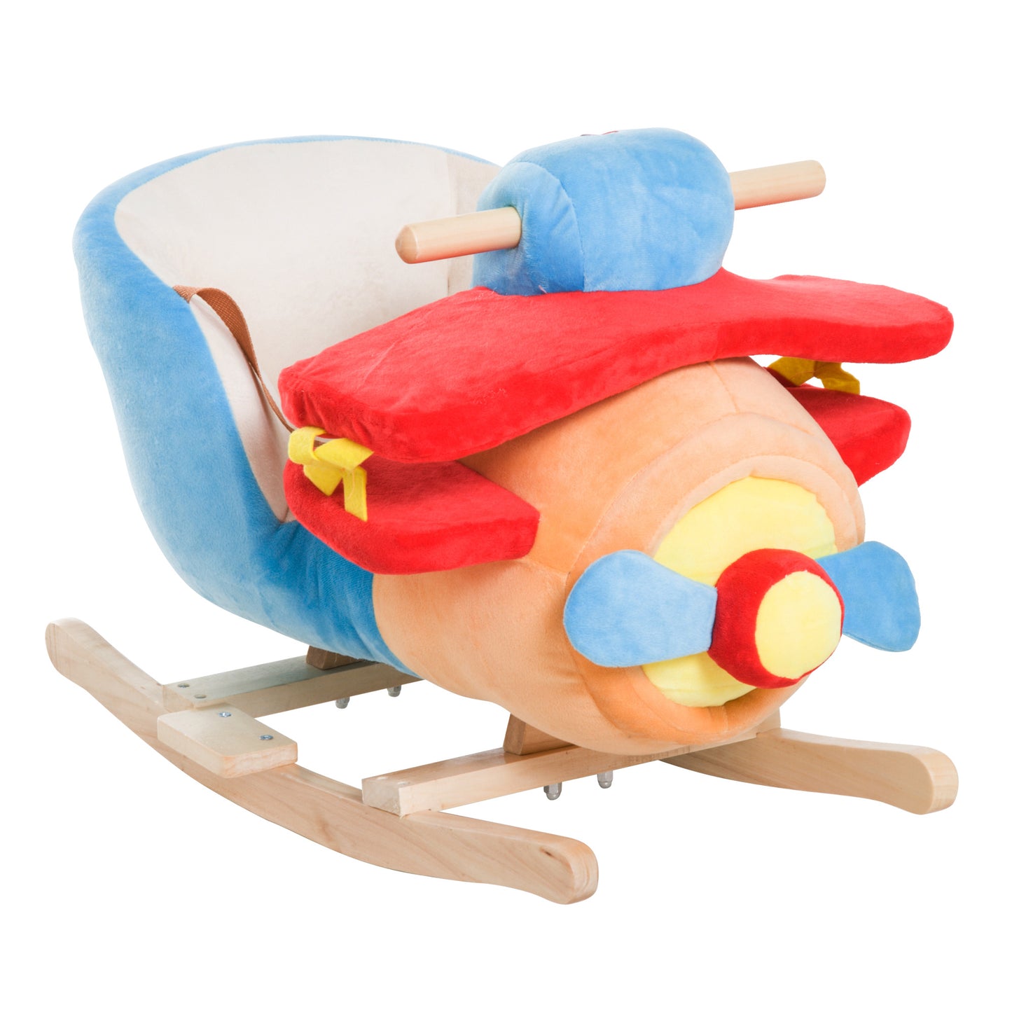 Kids Wooden Plush Ride-On Rocking Plane Chair Toy for Toddler Boy& Girl with Nursery Rhyme Kids Crystal