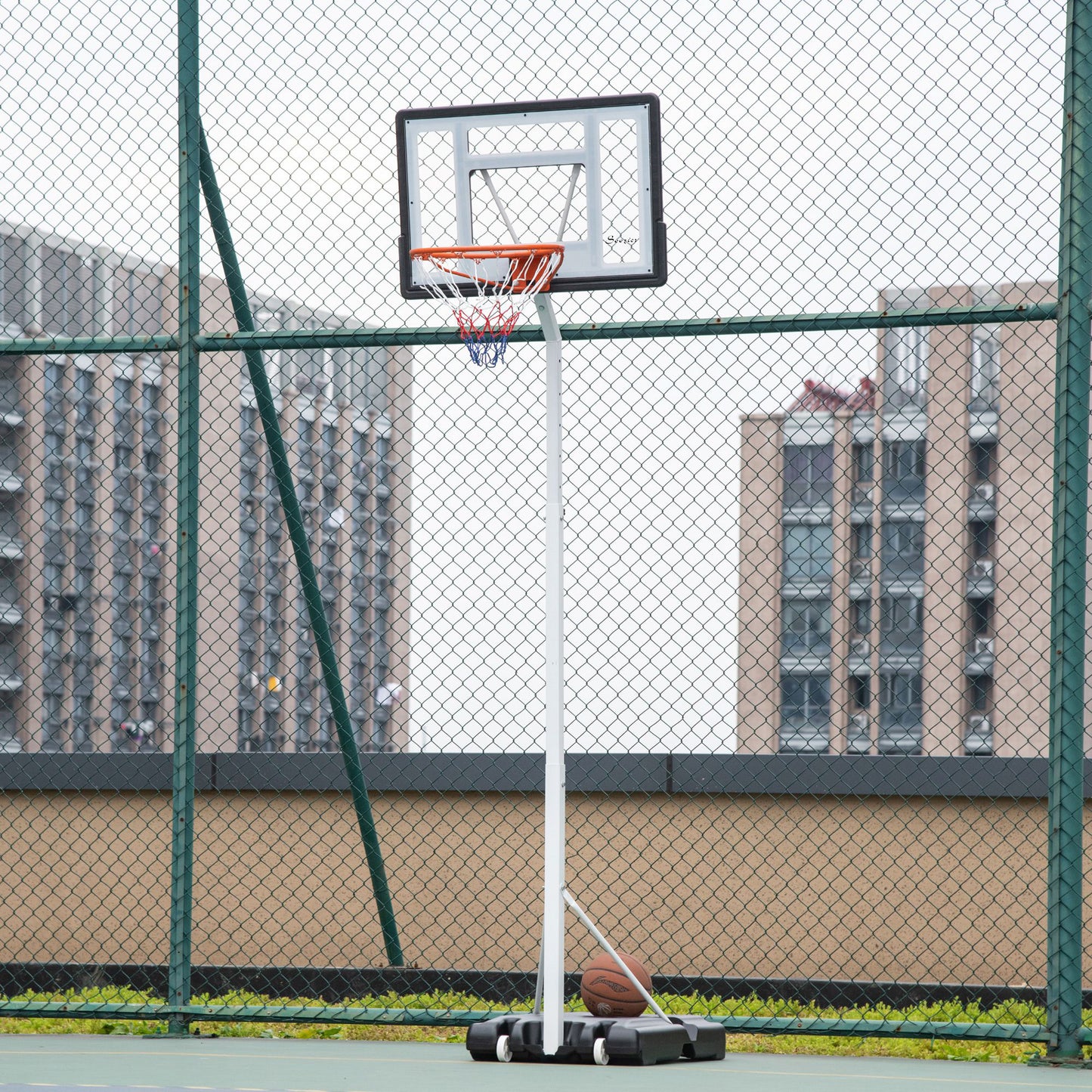 Portable Basketball Hoop, 7ft-8.5ft Height Adjustable Basketball System with Wheels & 35.5" Backboard for Youth Junior Kids Crystal