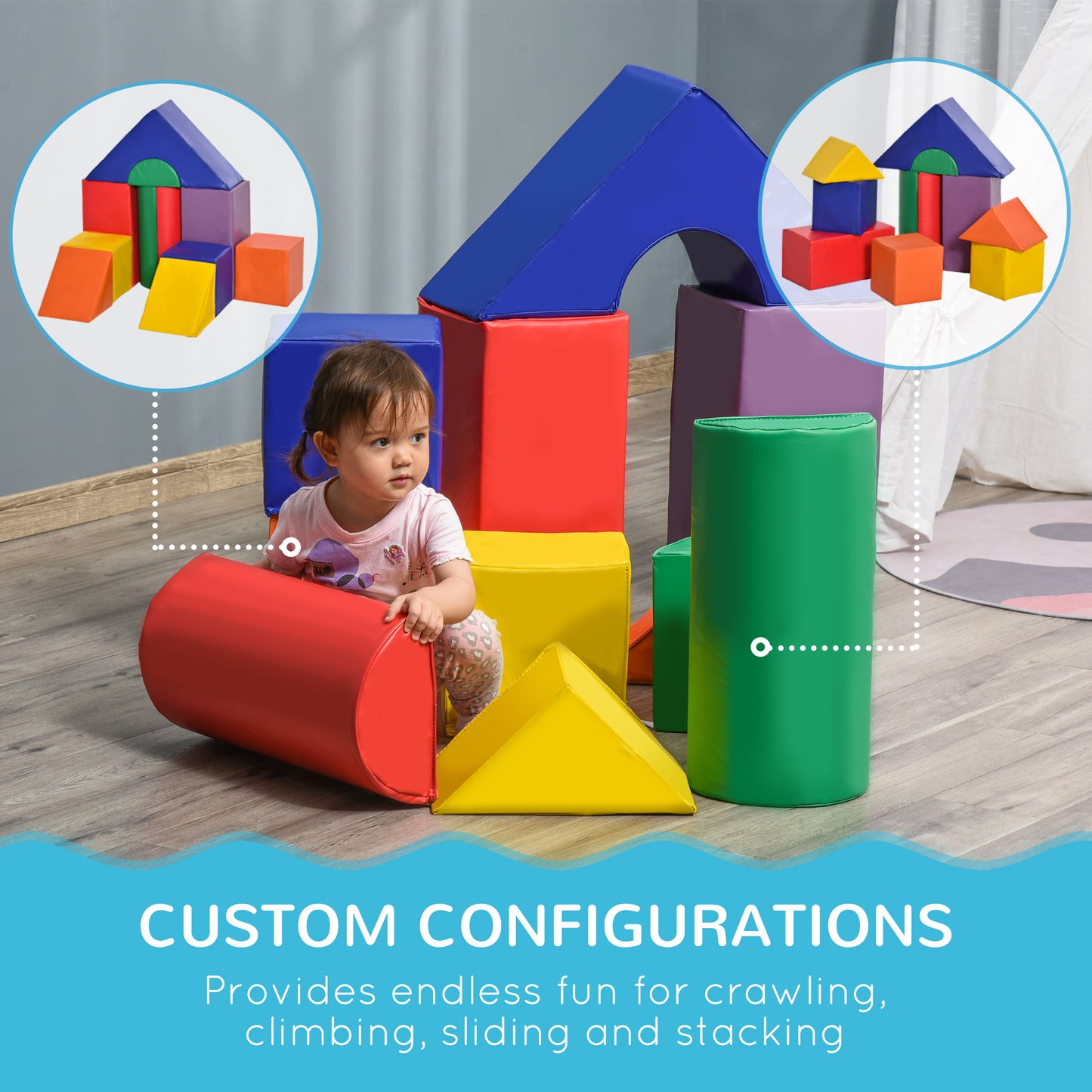 11-Piece Soft Play Blocks Kids Climb Crawl Gym Foam Building Stacking Non-Toxic Learning Toy