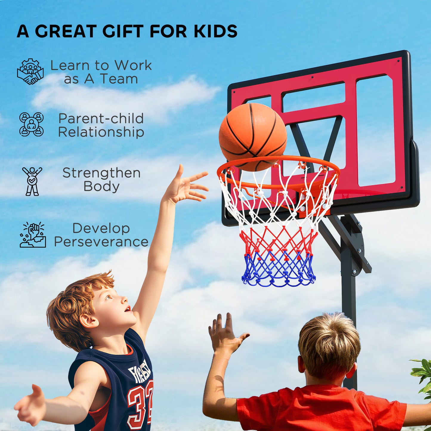 Kids Basketball Hoop, 6.6-8.5ft Adjustable Height Basketball Net with Weight Bag, for Indoor Outdoor, for 6+ Years Kids Crystal