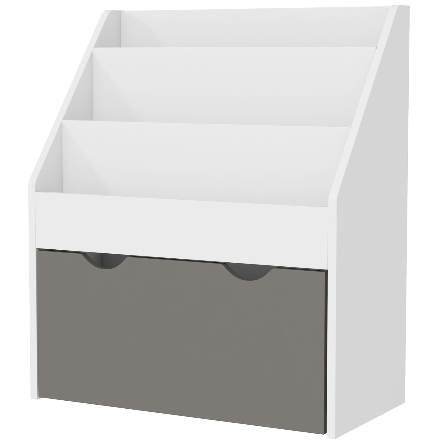 Kids Bookshelf with 3 Tier Display Shelves, Drawer for Nursery, Grey Kids Crystal