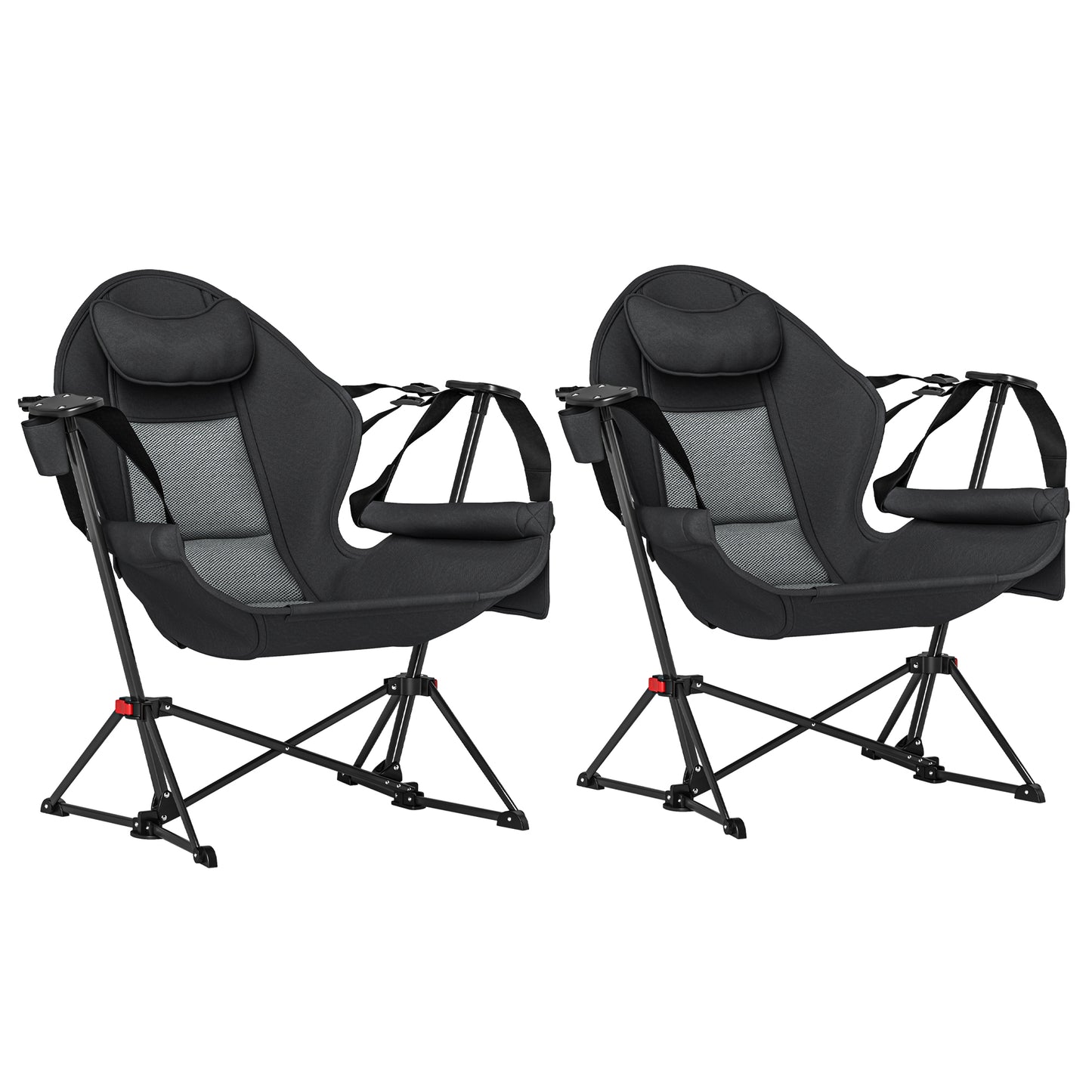 Hammock Camping Chair Set of 2, Adjustable Back Folding Swinging Hammock Chair with Cup Holder and Padded Seat