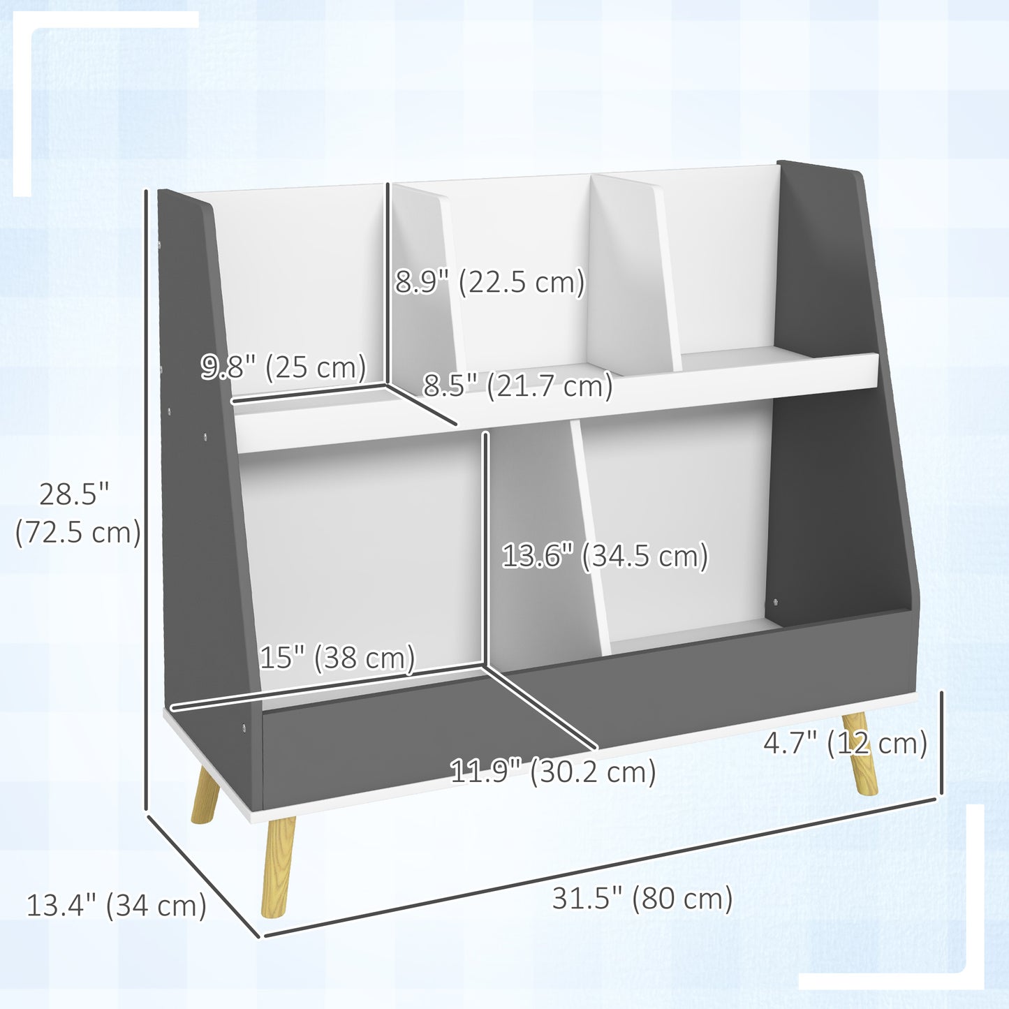 Toy Storage Organizer: 2 Tier with 5 Compartments, Safety Anti-tip for Nursery & Playroom - Grey Kids Crystal