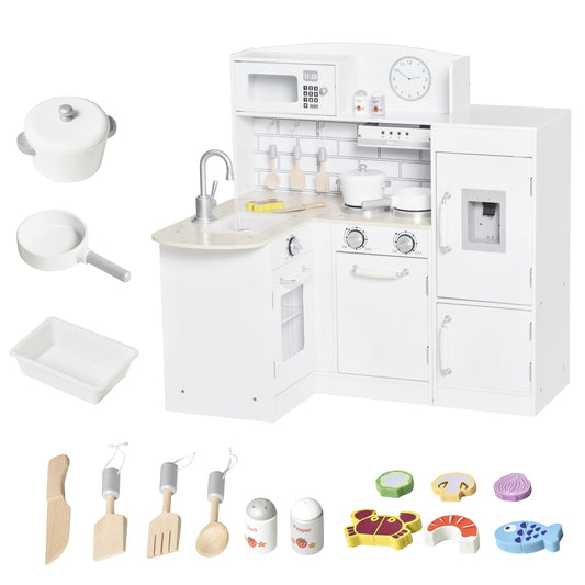 Play Kitchen Set for Kids - White Cooking Toy with Drinking Fountain, Microwave, Fridge & Accessories Kids Crystal
