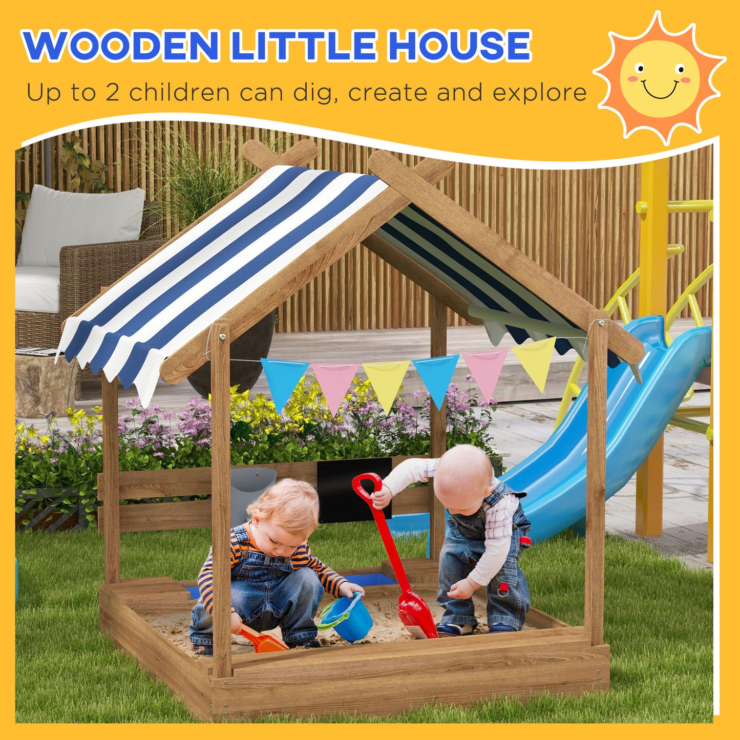 Wooden Sandbox with Protective Cover for Kids Aged 3-7 Outdoor Play Area Backyard Use Brown Kids Crystal