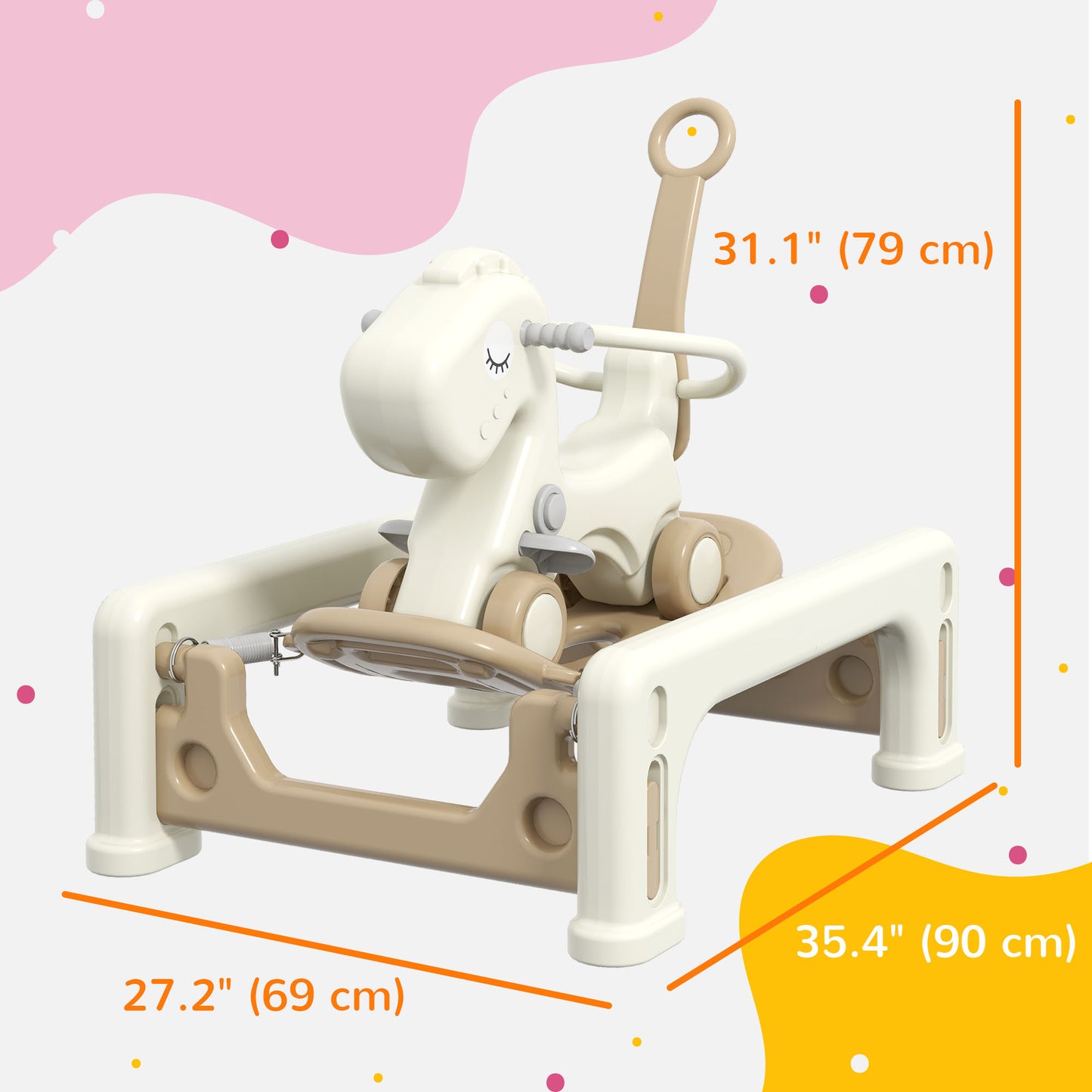 5 in 1 Rocking Horse for Toddlers 1-6 Years with Balance Board, Push Handle, 4 Smooth Wheels Kids Crystal