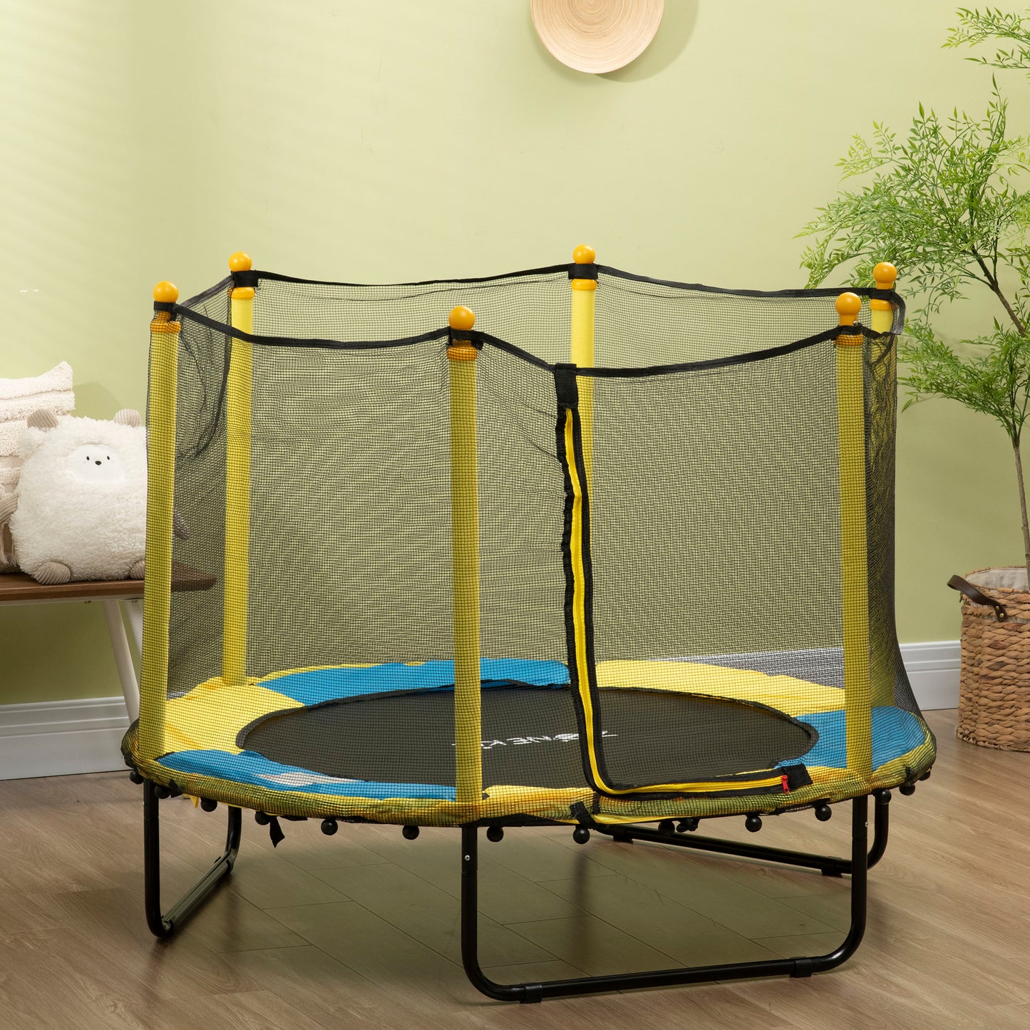 4.6FT Trampoline for Kids with Enclosure Net for Ages 3-10, Indoor Outdoor Use, Yellow Kids Crystal
