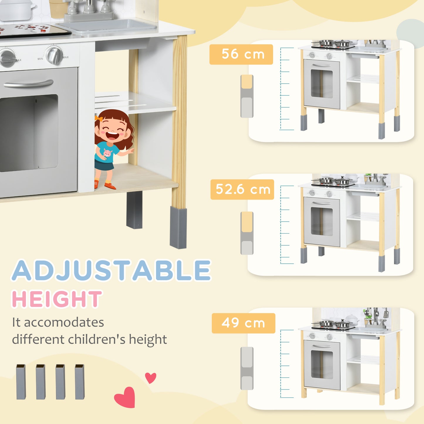 Interactive Wooden Kitchen Set for Kids - Realistic Lights, Sounds, Adjustable Height, Complete with Microwave and Hood Kids Crystal