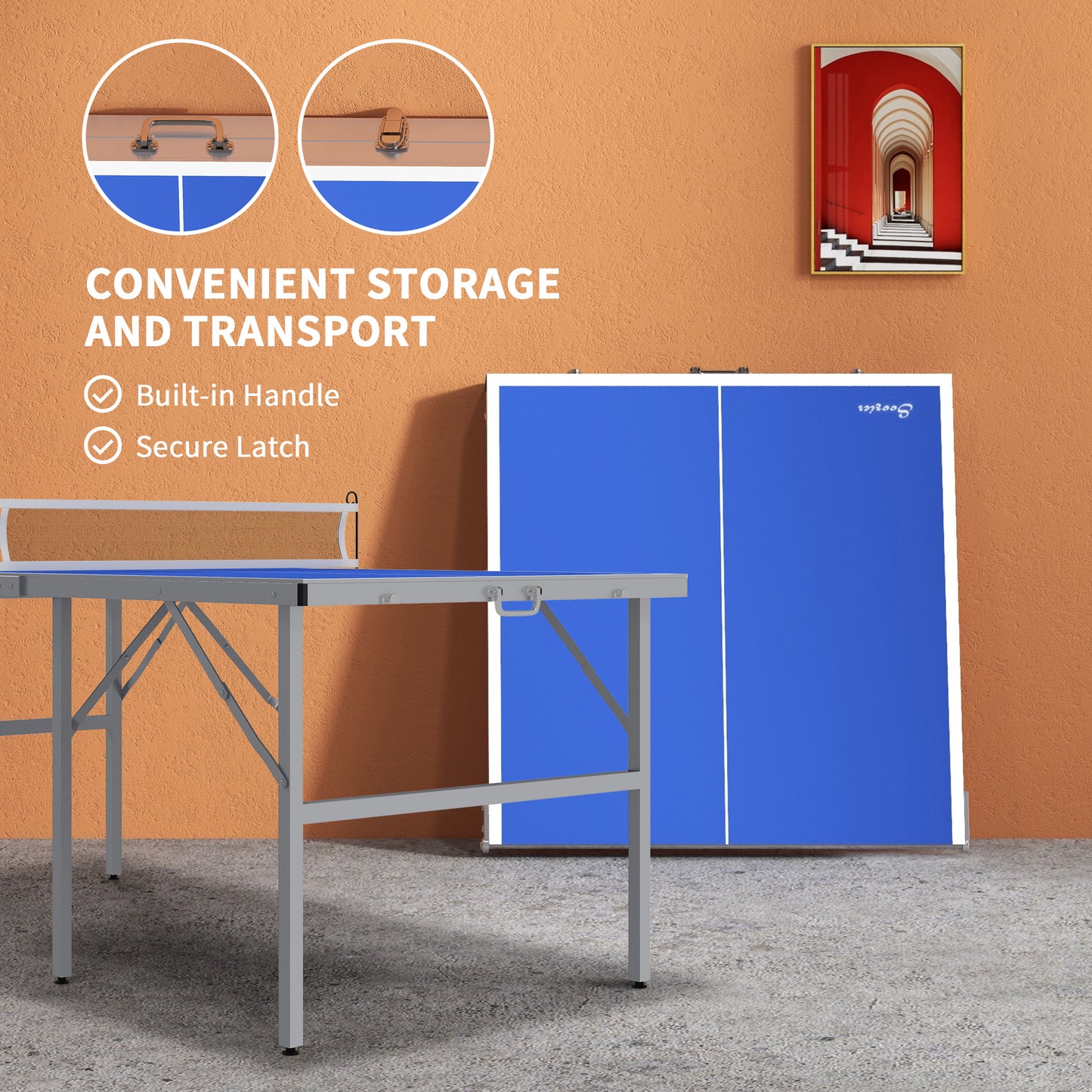 Portable Ping Pong Table Set, Table Tennis Table w/ Net, 2 Paddles, 3 Balls for Outdoor and Indoor, Easy Assembly, Blue Kids Crystal