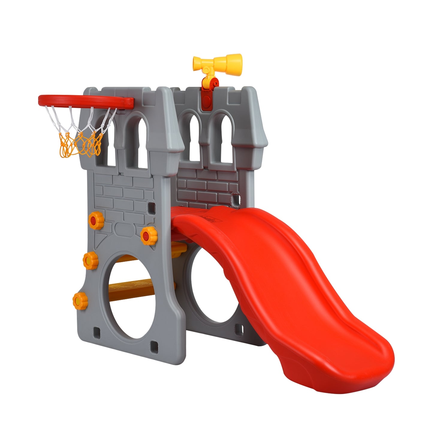 5 in 1 Toddler Climber Slide Playset with Basketball Hoop and Telescope Kids Crystal