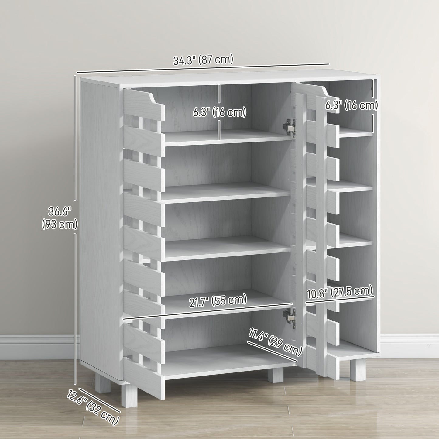 21 Pair Shoe Storage Cabinet Organizer with 5-Tier Double Door Cupboard 5-Tier Open Shelves White Kids Crystal