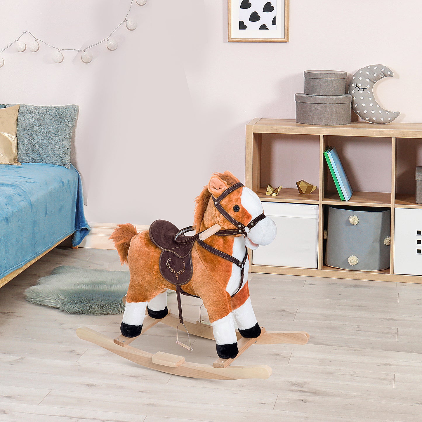 Kids Rocking Horse Poney Child Plush Ride on Toy w/ Realistic Sound Red Brown Kids Crystal