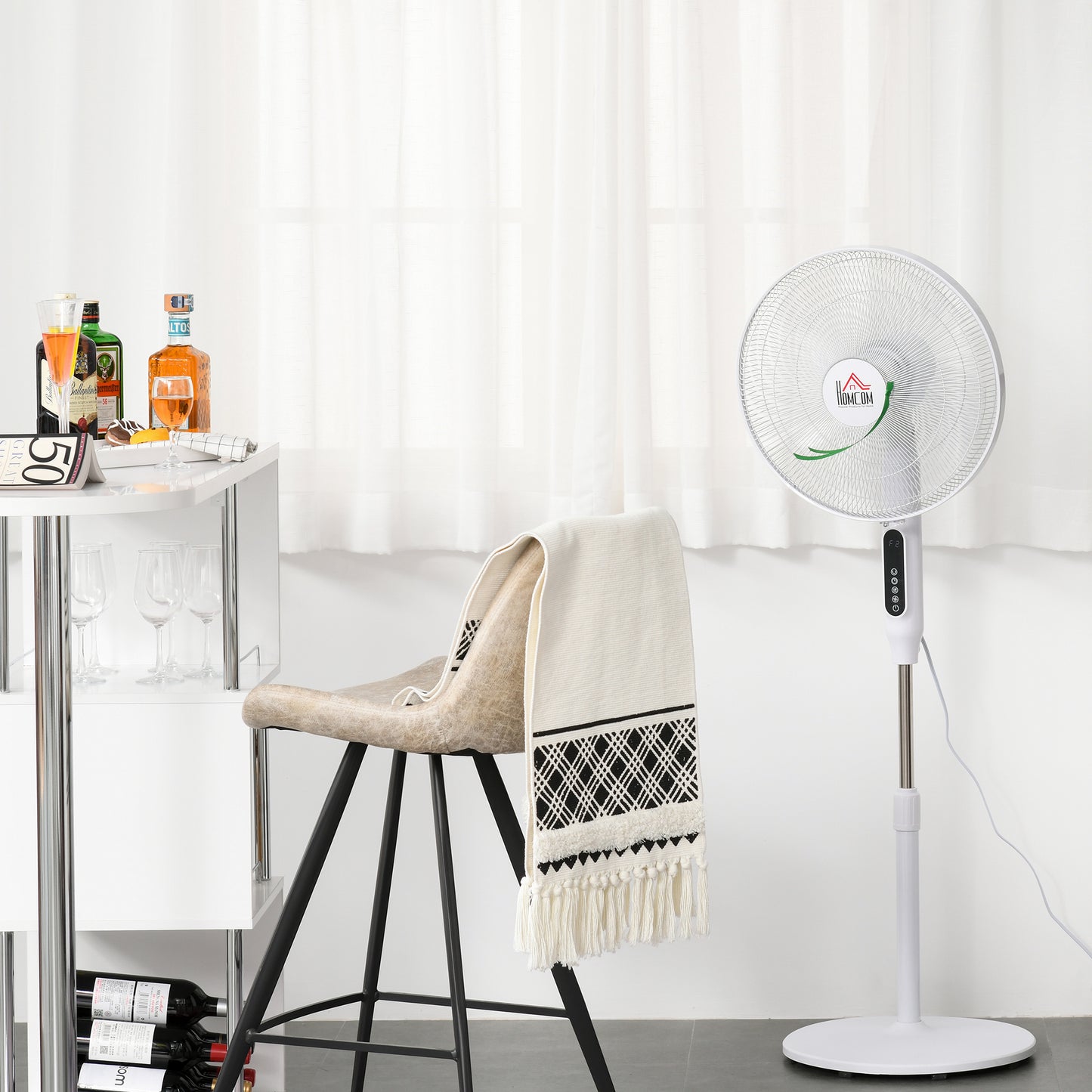 Standing Floor Fan with Remote Tall Pedestal Cooling Fan for Home Bedroom White Kids Crystal