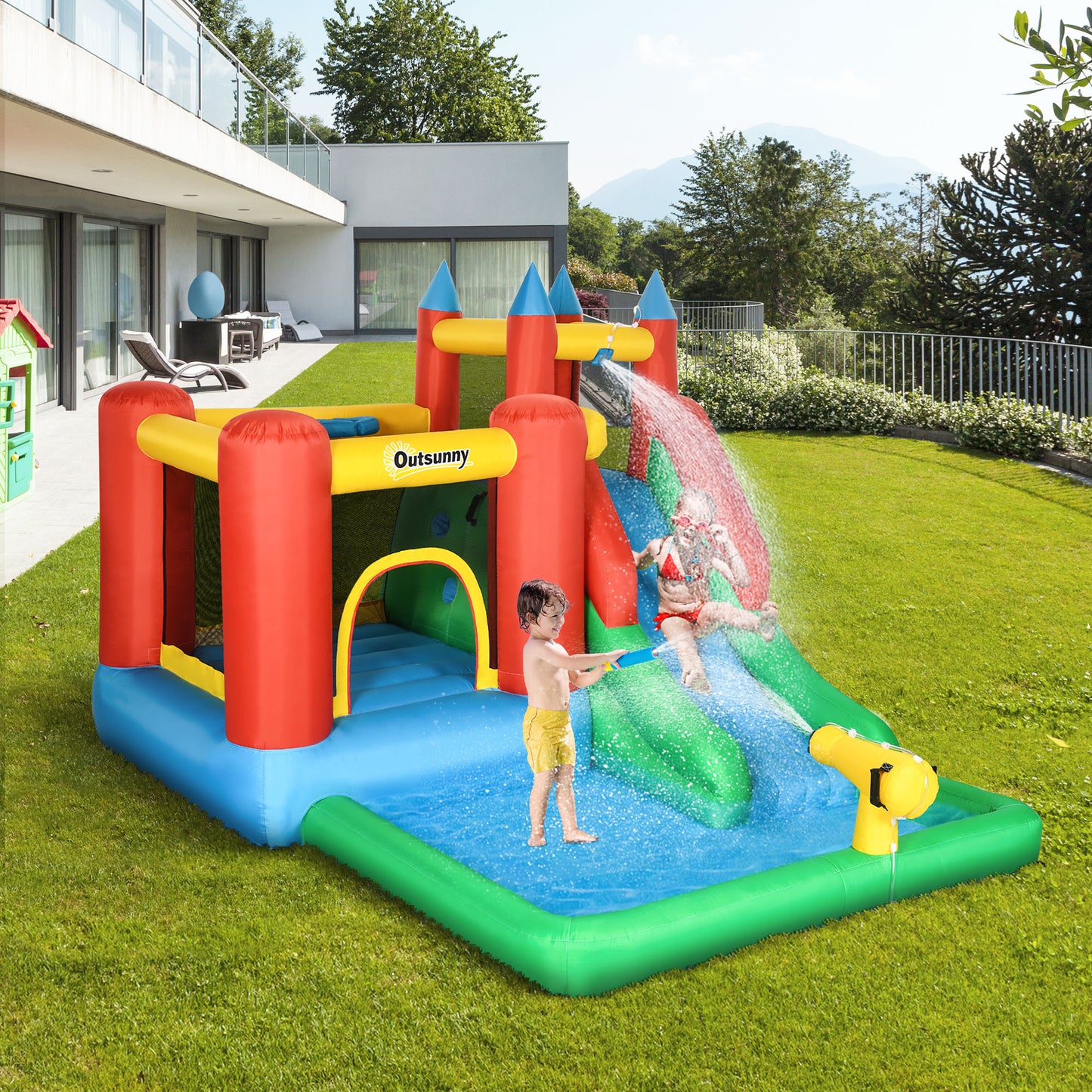 6-in-1 Inflatable Bouncy Castle with Pool, Water Slide, Trampoline for Kids 3-10 Years - Includes Inflator Kids Crystal