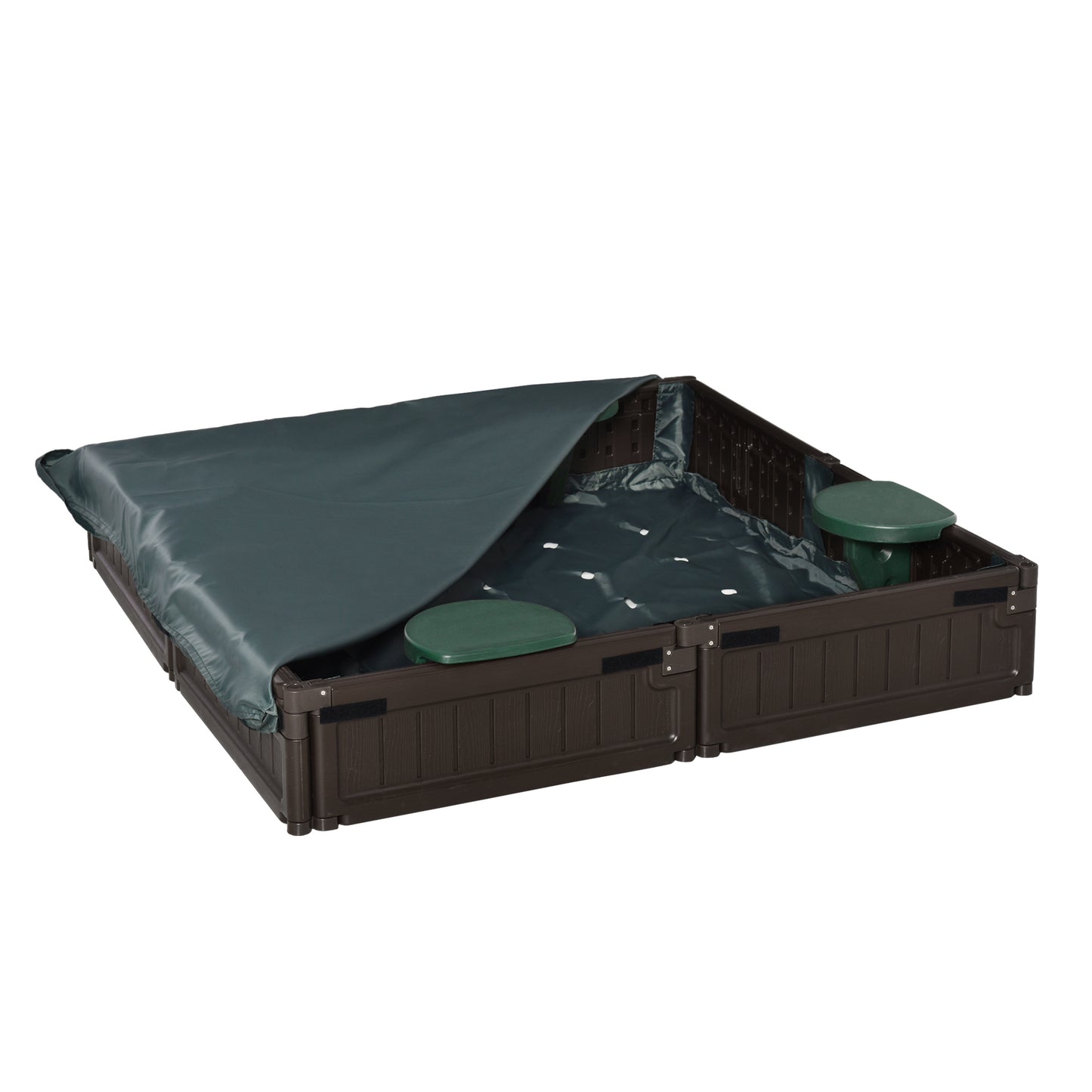 Shaded Sandbox: Childrens Outdoor Sandbox with Shade Canopy, Bottom Liner, Durable Play Area for Ages 3-12, Backyard Brown Kids Crystal