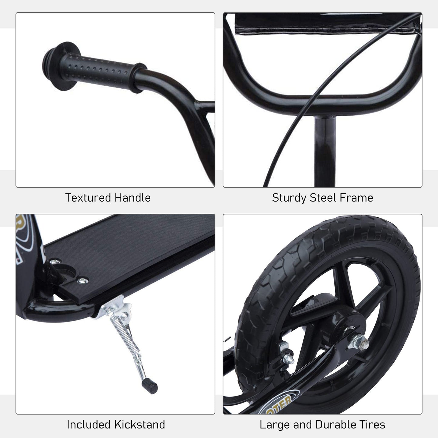 Street Cruiser: Kids Scooter Street Bike with 12" Tire for Ages 5+, Ride-On Toy, Black Finish Kids Crystal