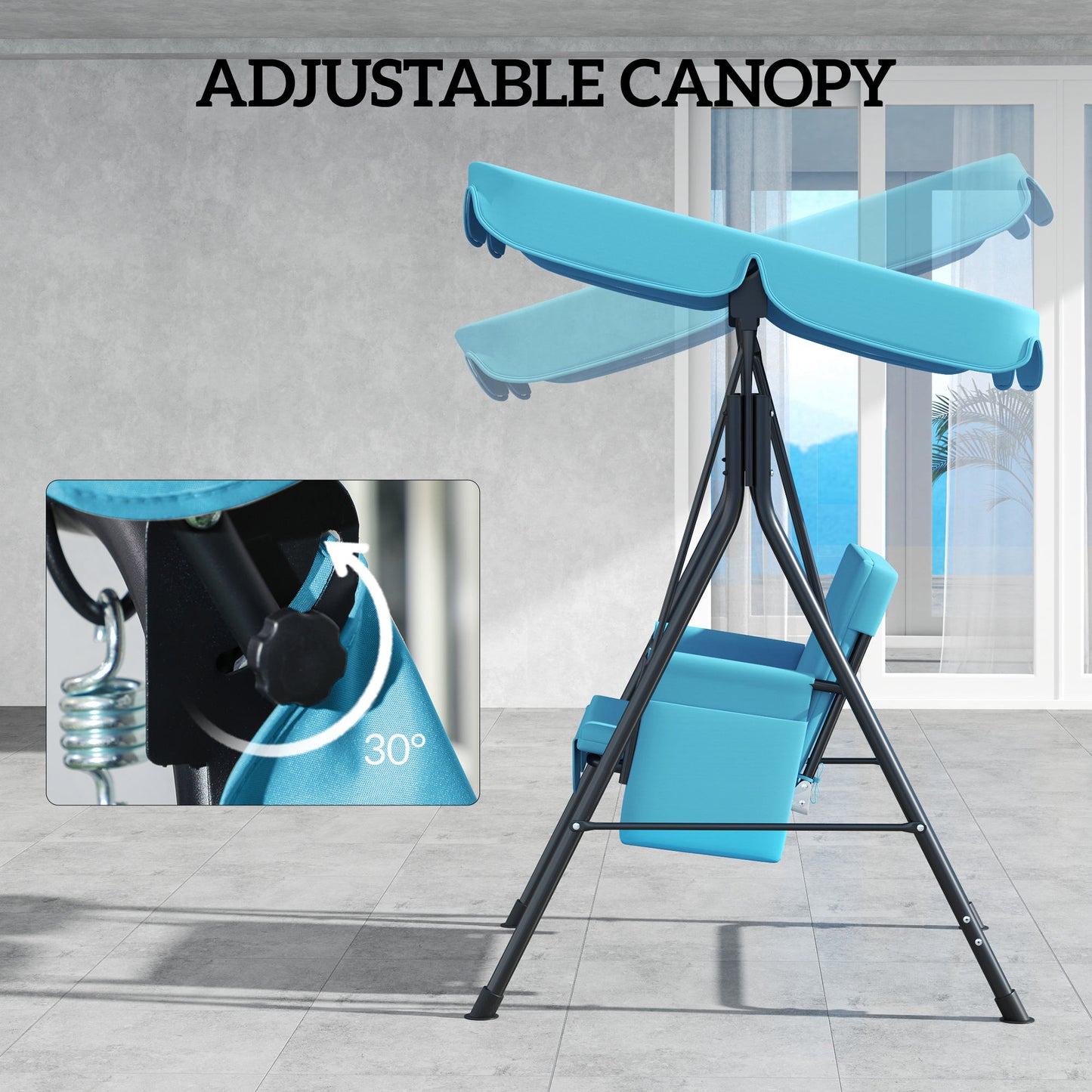 1-Seat Outdoor Porch Swing Patio Swing with Adjustable Canopy, Removable Seat and Back Cushion for Garden, Poolside