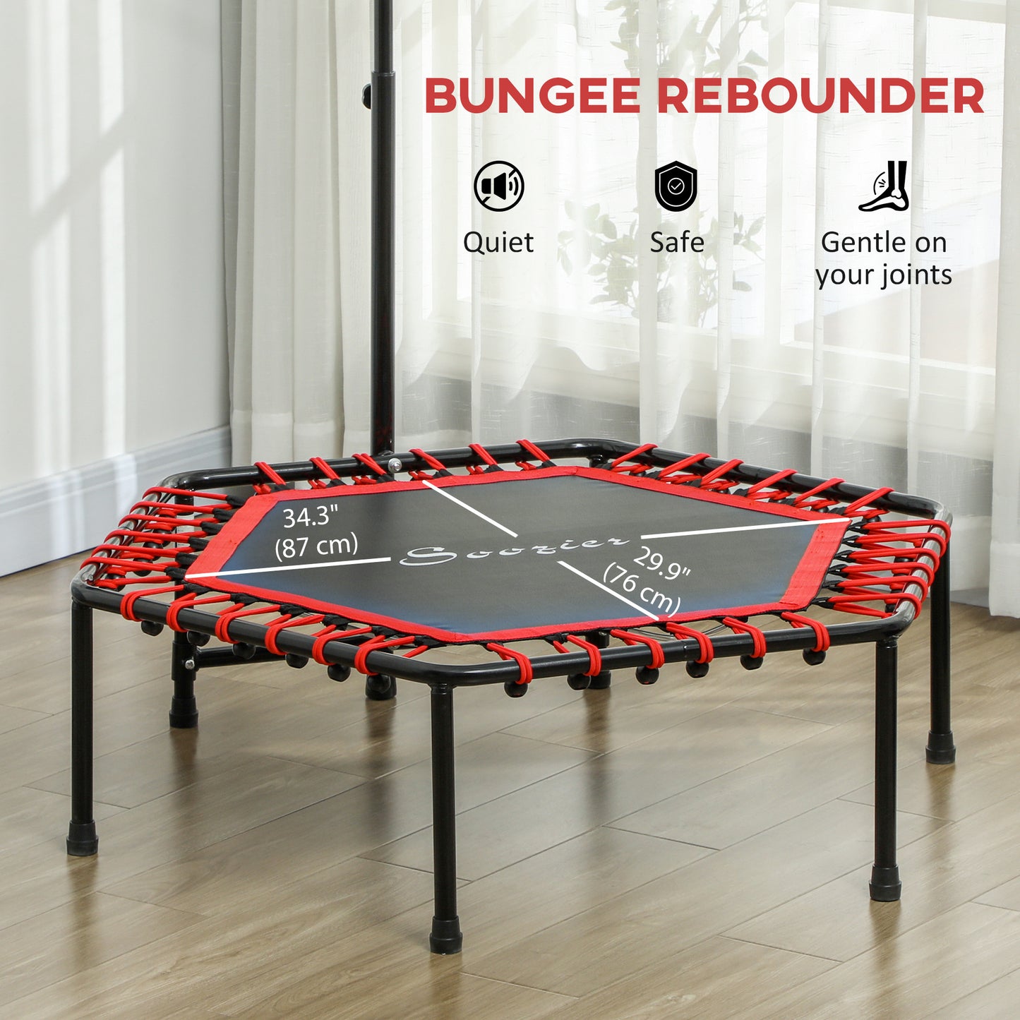 45" Rebounder Trampoline for Adult, Quiet Bungee Rebounder with LED Lights and Adjustable Handle, Red Kids Crystal