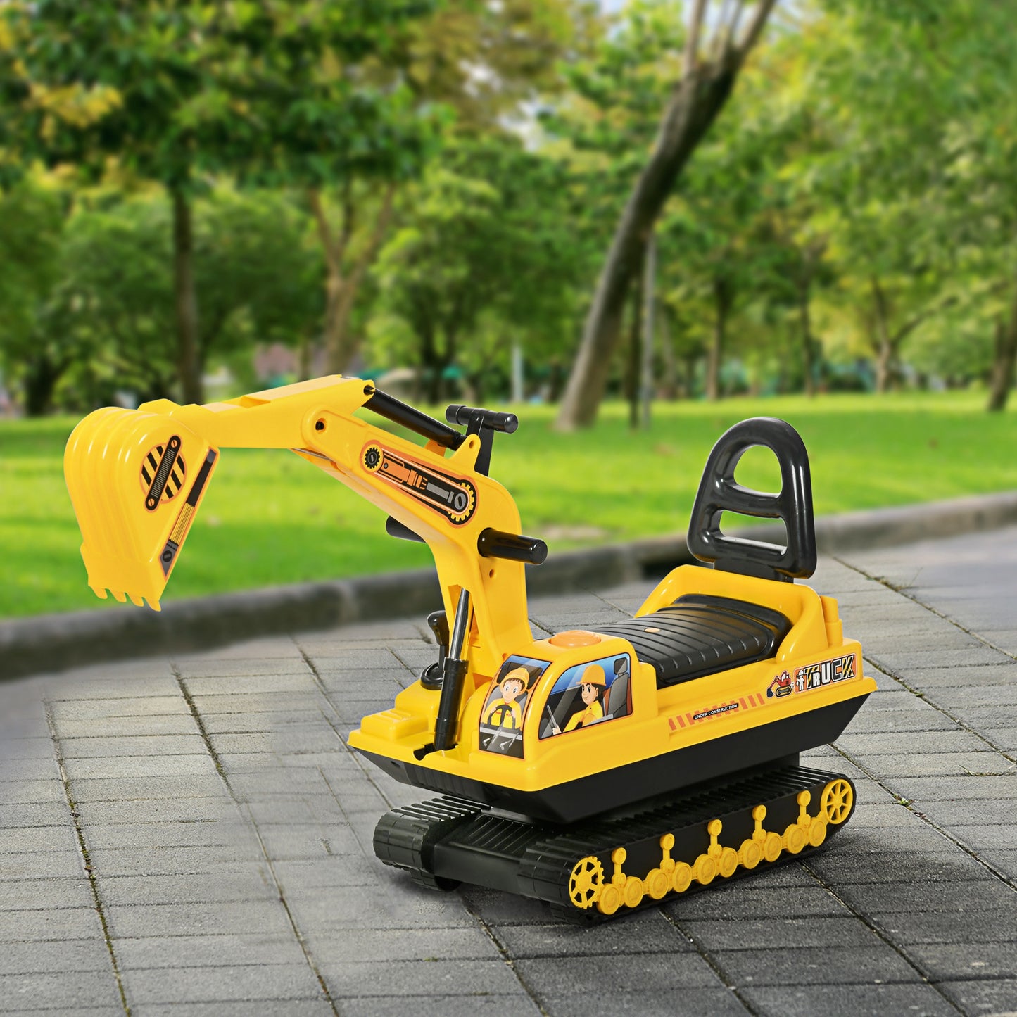 Ride On Excavator Toy Tractors Digger Movable Scooter Walker Pretend Play for Toddlers Yellow Black Kids Crystal
