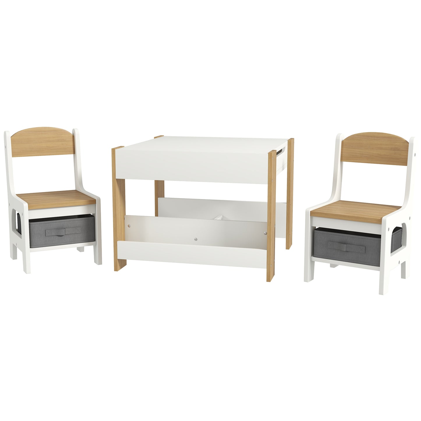 3-Piece Kids Table & Chair Set with Reversible Tabletop & Storage in Natural - Perfect for Nurseries