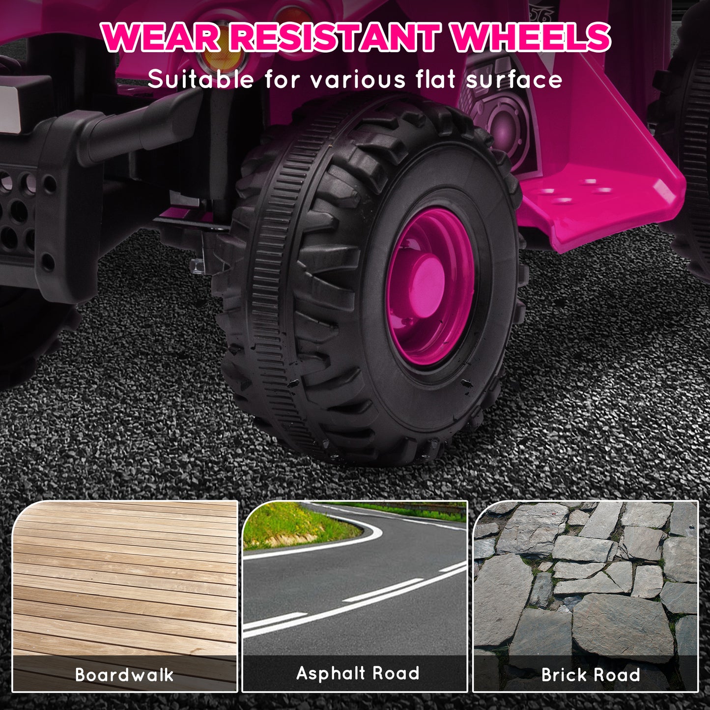 6V Kids ATV Quad w/ Music, Forward, for 2-6 Years, Pink Kids Crystal